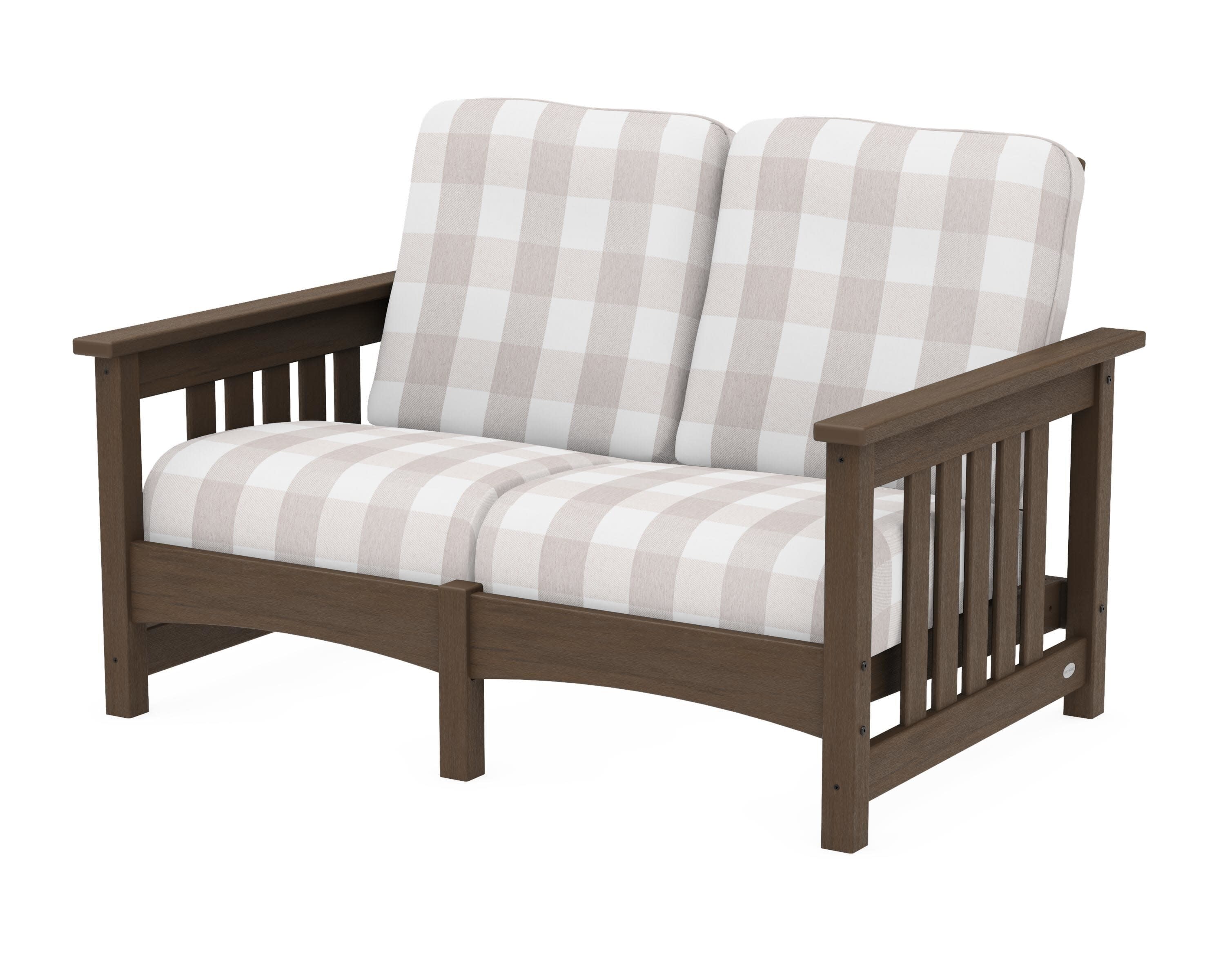 Club Mission Loveseat in Kona / Buffalo Plaid Dune Burlap