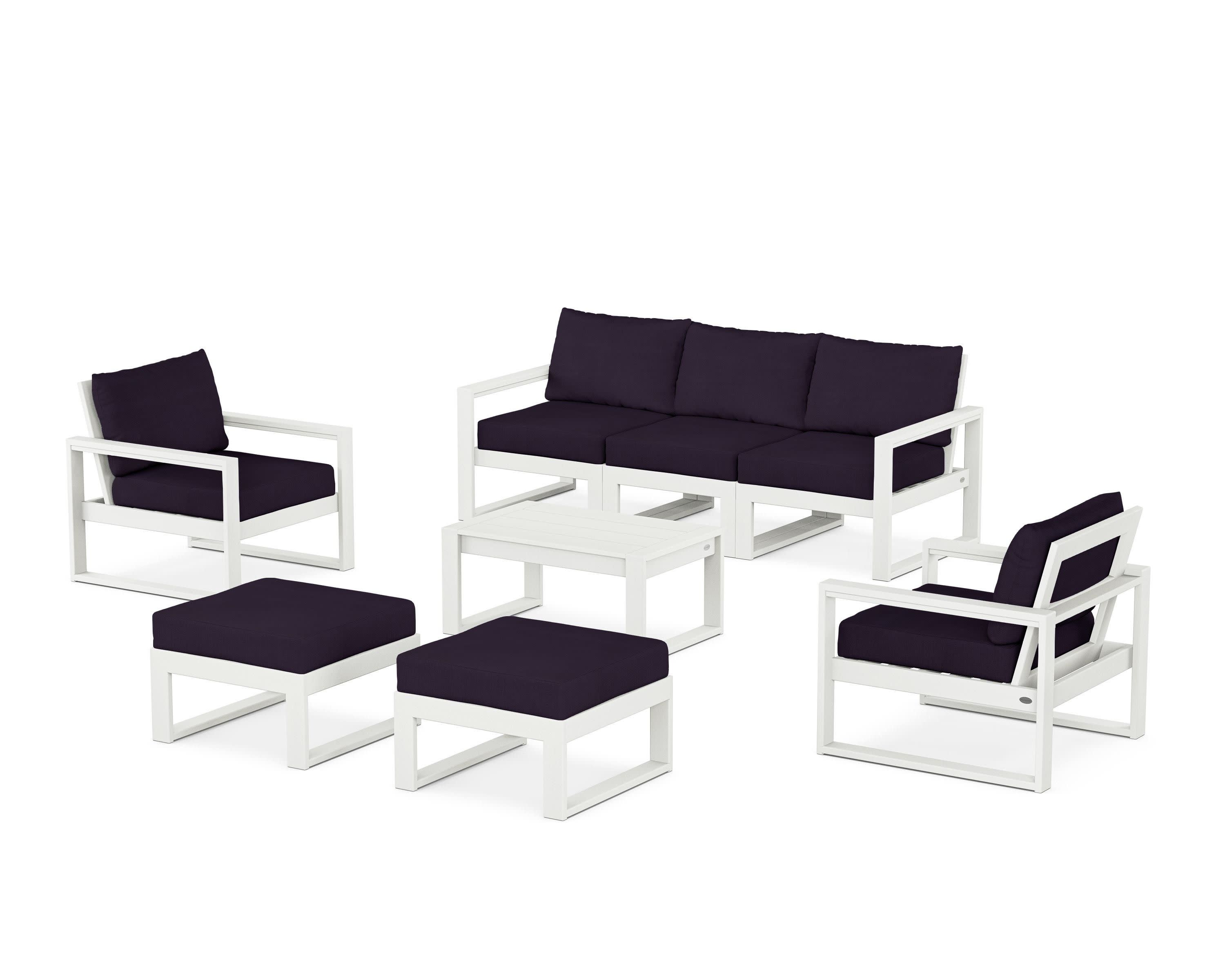EDGE Sectional 8-Piece Lounge Sofa Set in Vintage White / Navy Linen