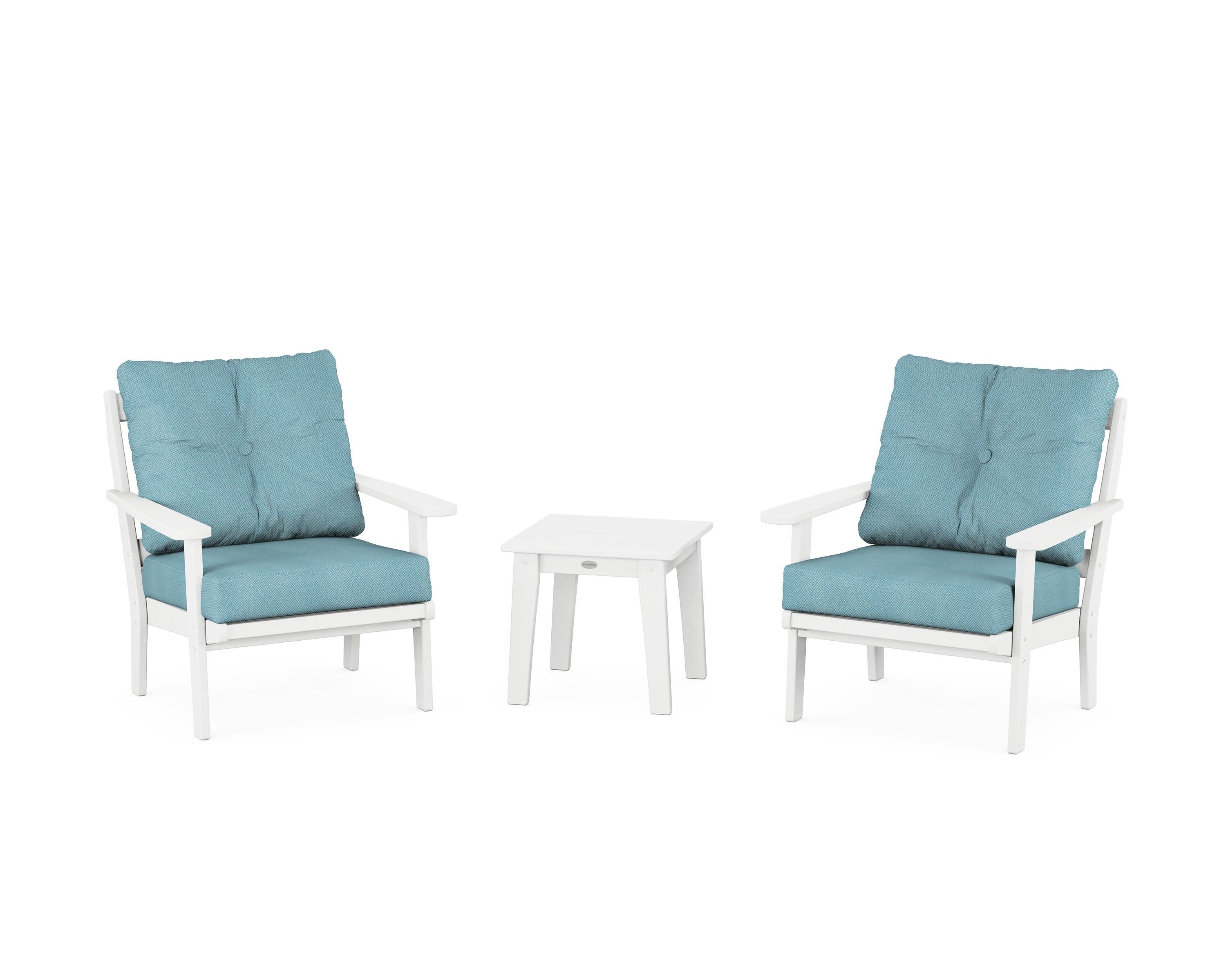 Mission 3-Piece Deep Seating Set in White / Lattice Sky Blue