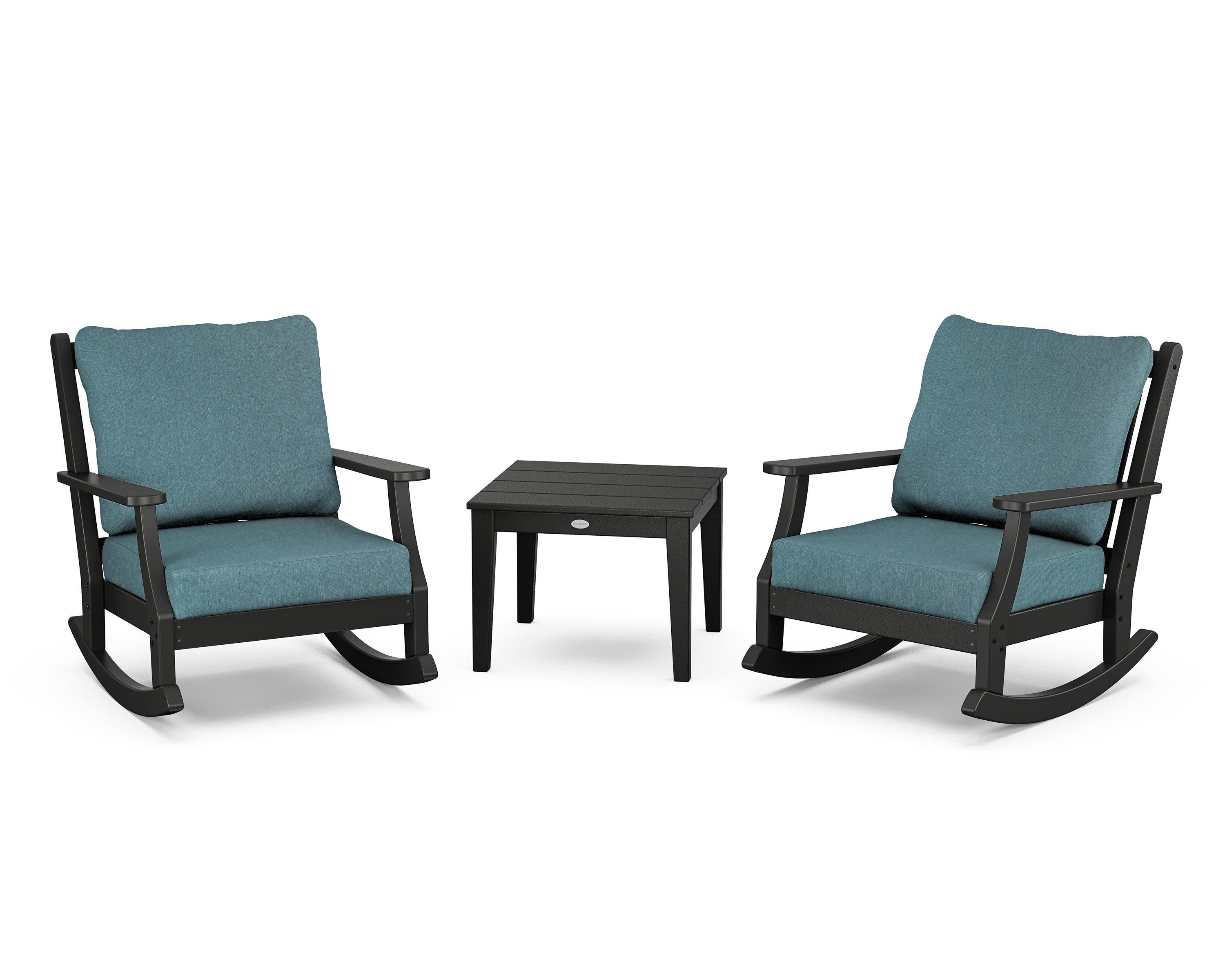 Wovendale 3-Piece Deep Seating Rocker Set in Black / Ocean Teal