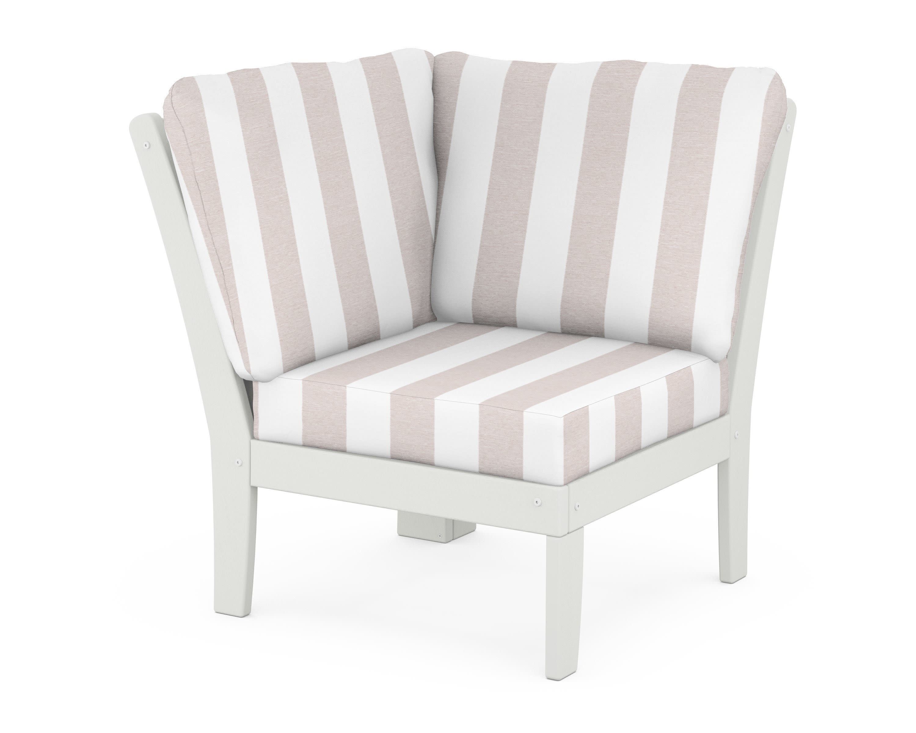 Braxton Modular Corner Chair in Vintage White / Cabana Stripe Dune Burlap