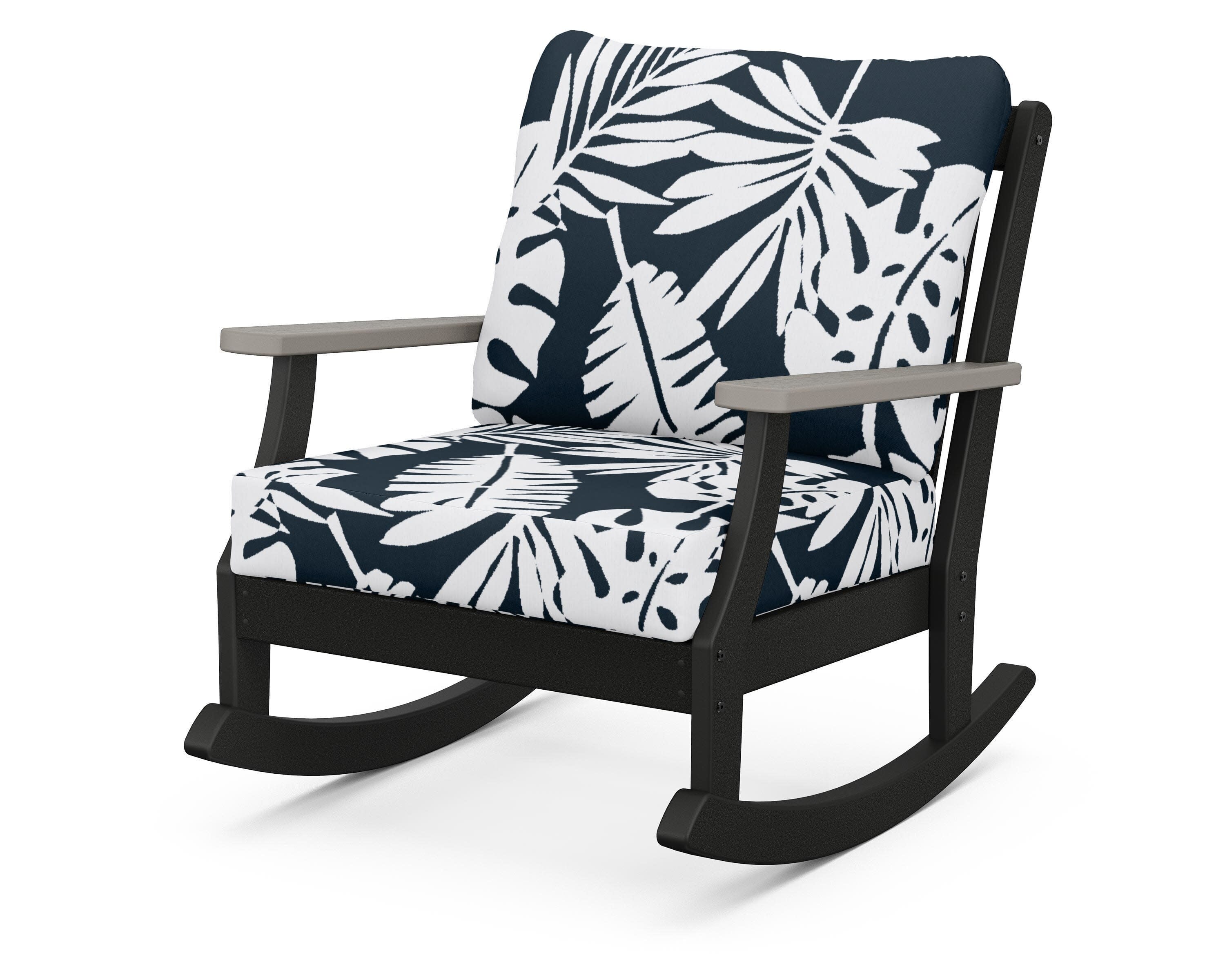 Braxton Deep Seating Rocking Chair in Black / Driftwood / Leaf Marine Indigo