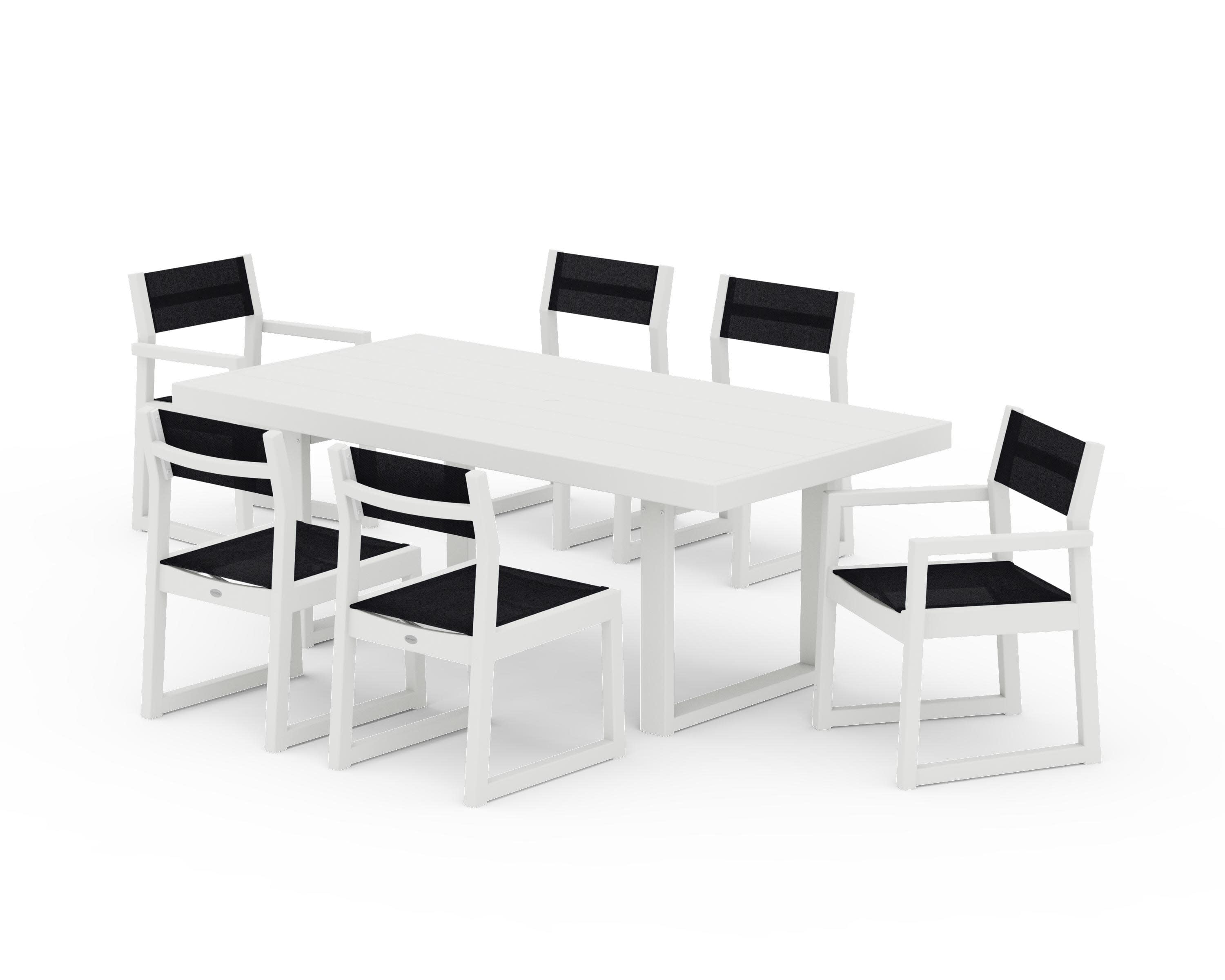 EDGE Sling 7-Piece Dining Set in Vintage White / Black Sling