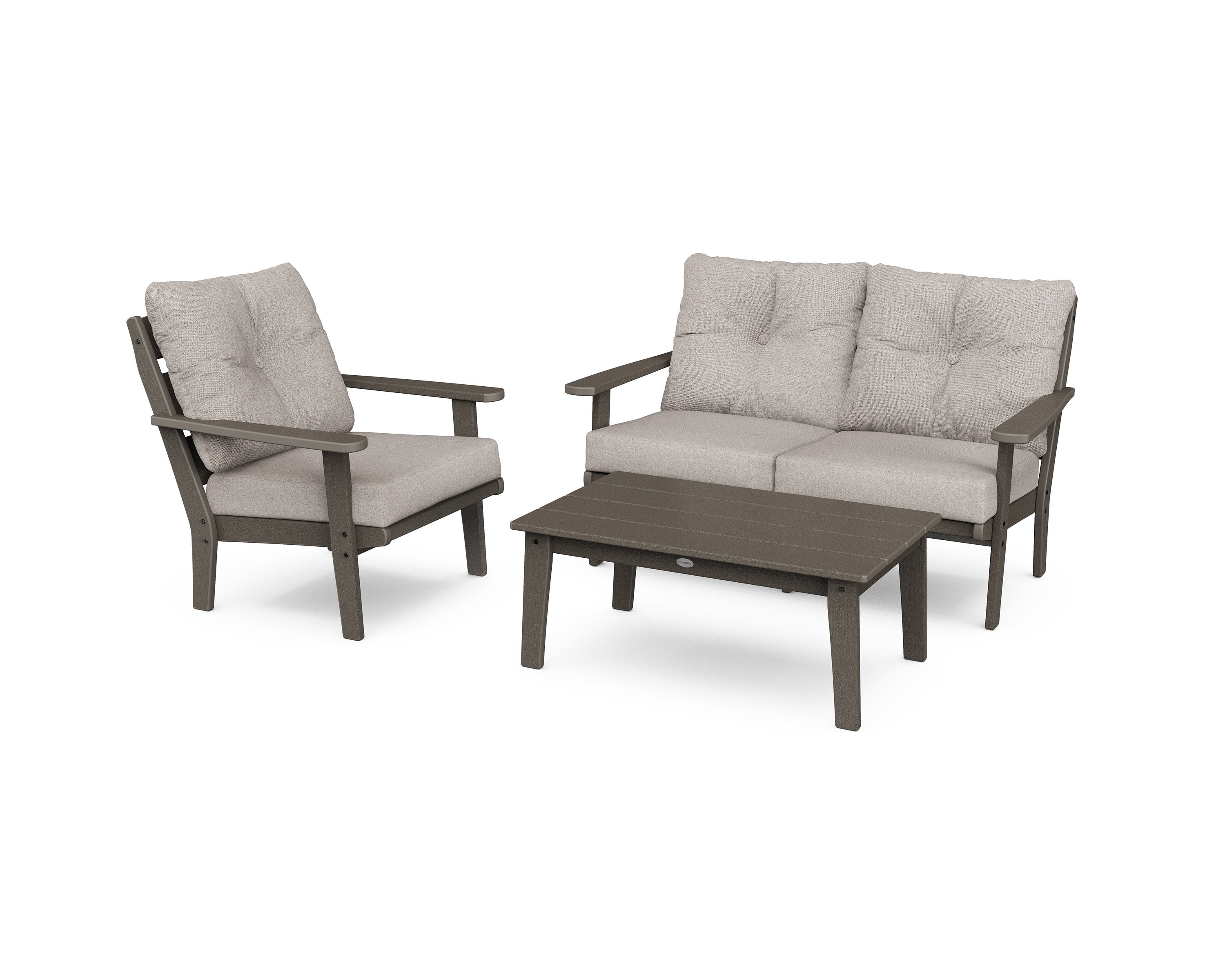 Lakeside 3-Piece Deep Seating Set in Vintage Coffee / Weathered Tweed