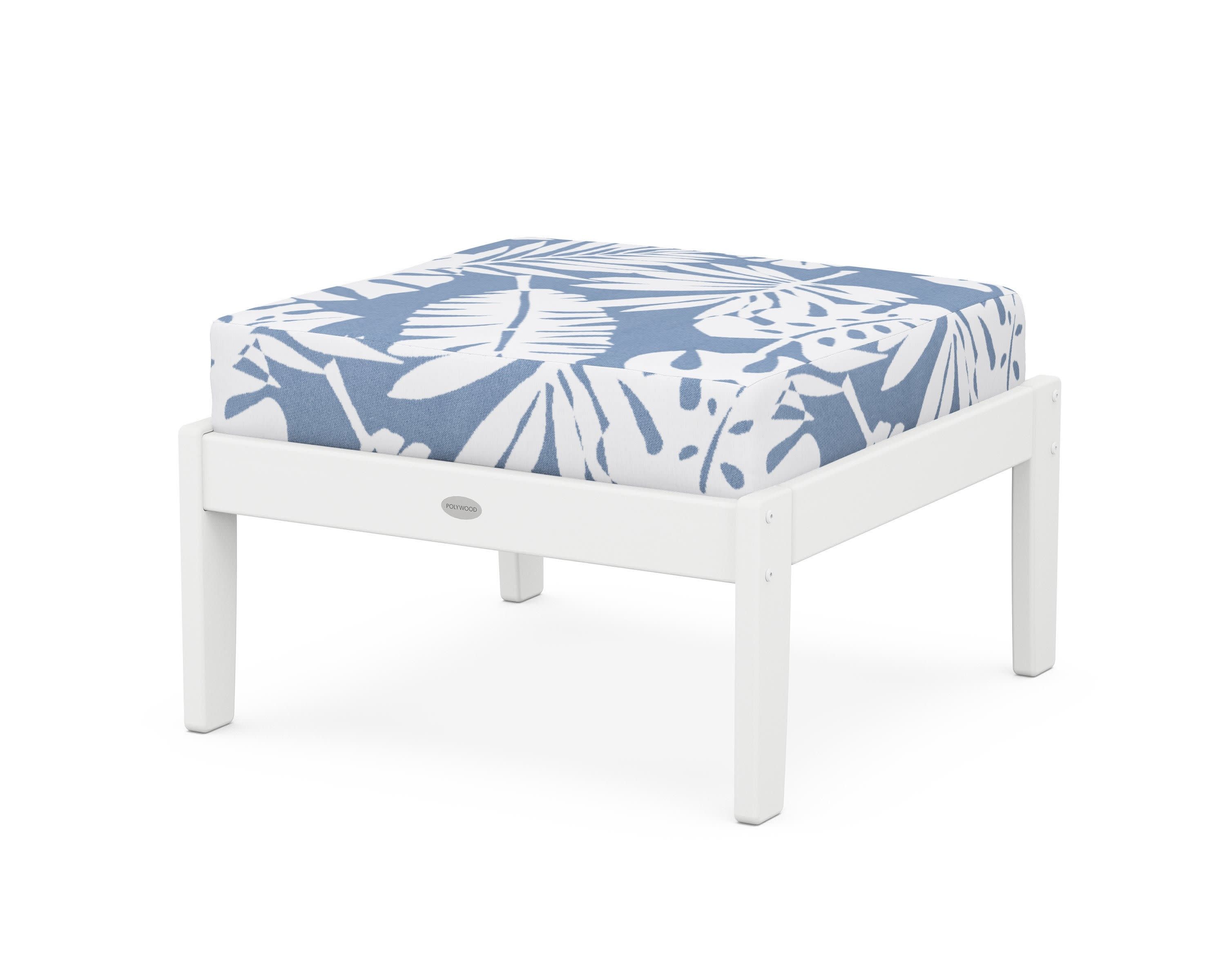 Braxton Deep Seating Ottoman in White / Leaf Sky Blue