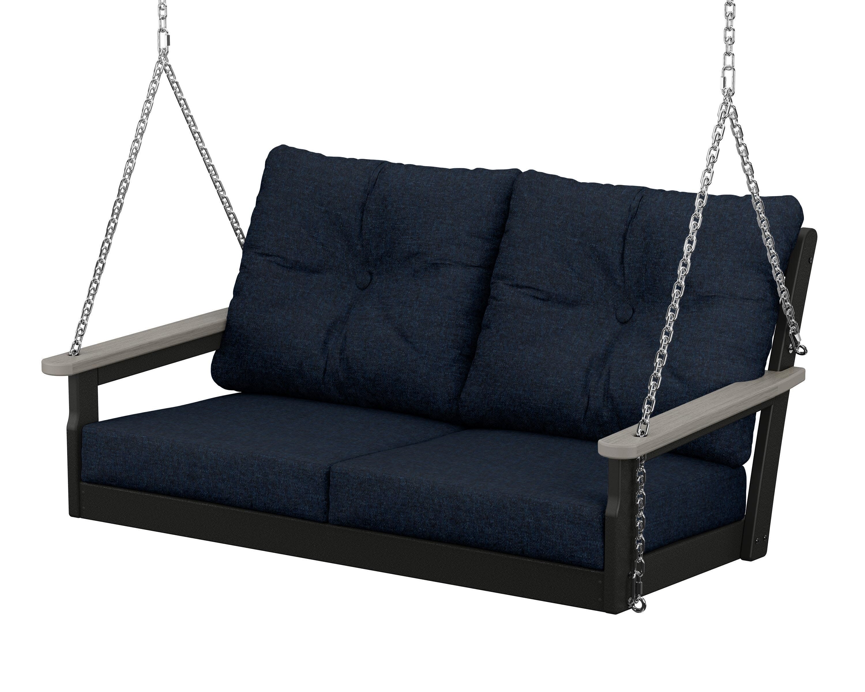 Vineyard Deep Seating Swing in Black / Driftwood / Marine Indigo