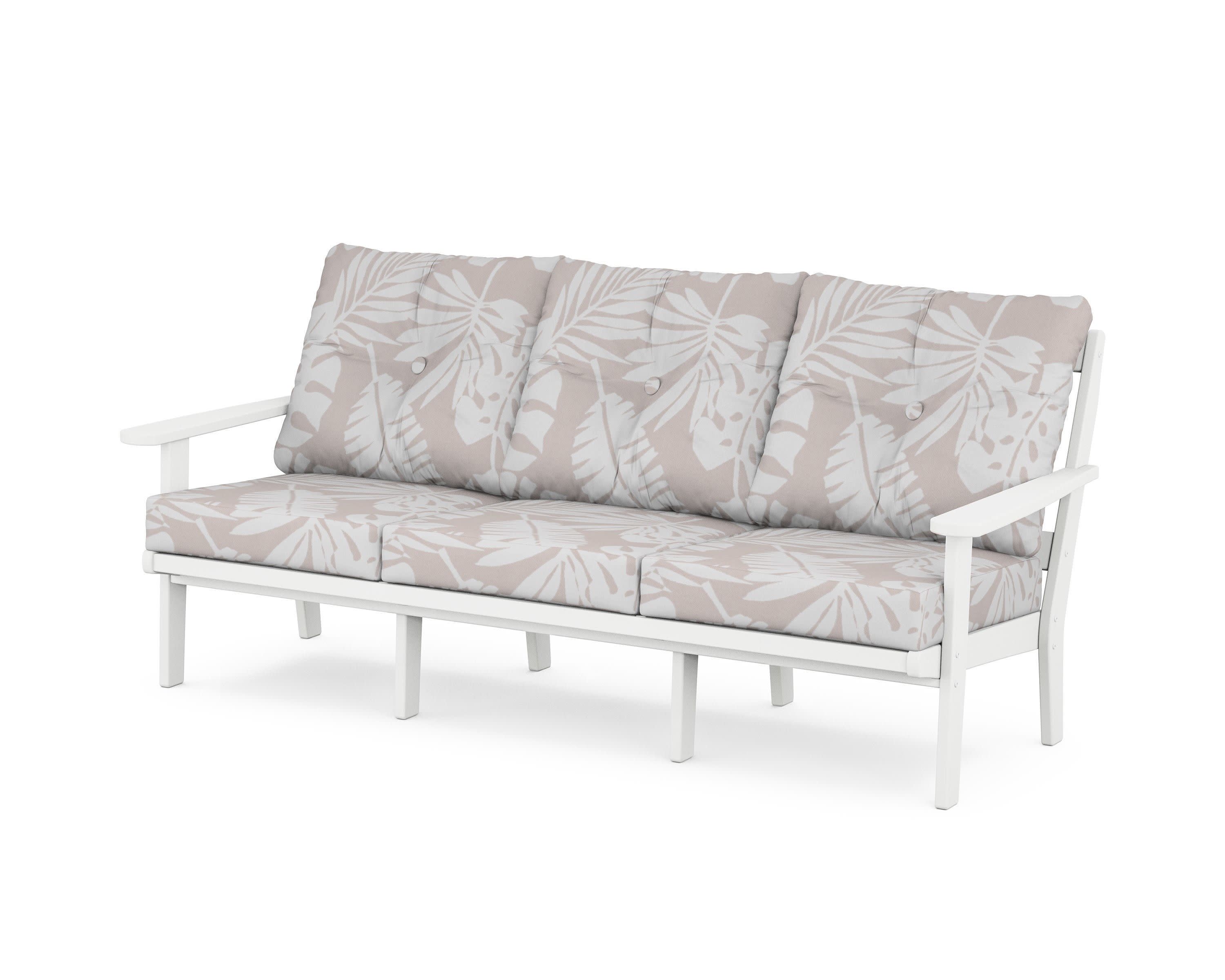 Mission Deep Seating Sofa in White / Leaf Dune Burlap