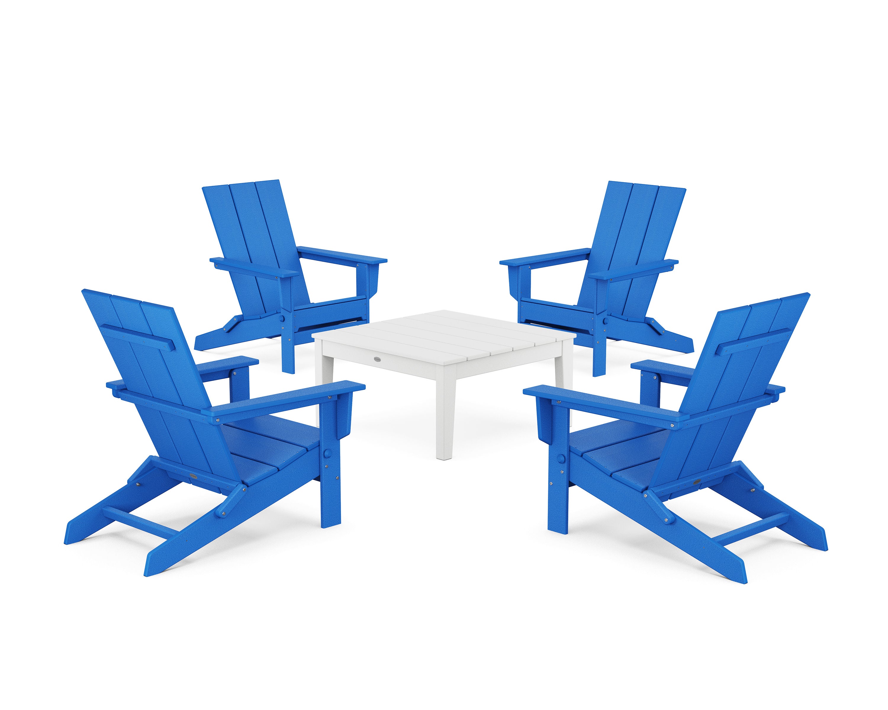 5-Piece Modern Studio Folding Adirondack Chair Conversation Group in Pacific Blue / White