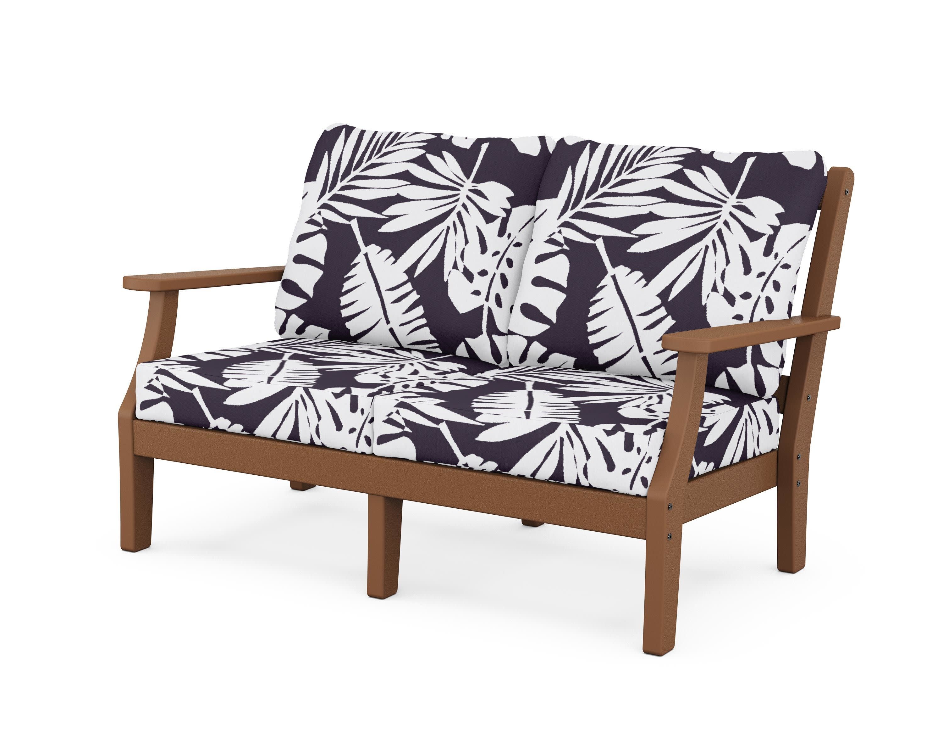 Chinoiserie Deep Seating Loveseat in Teak / Leaf Navy