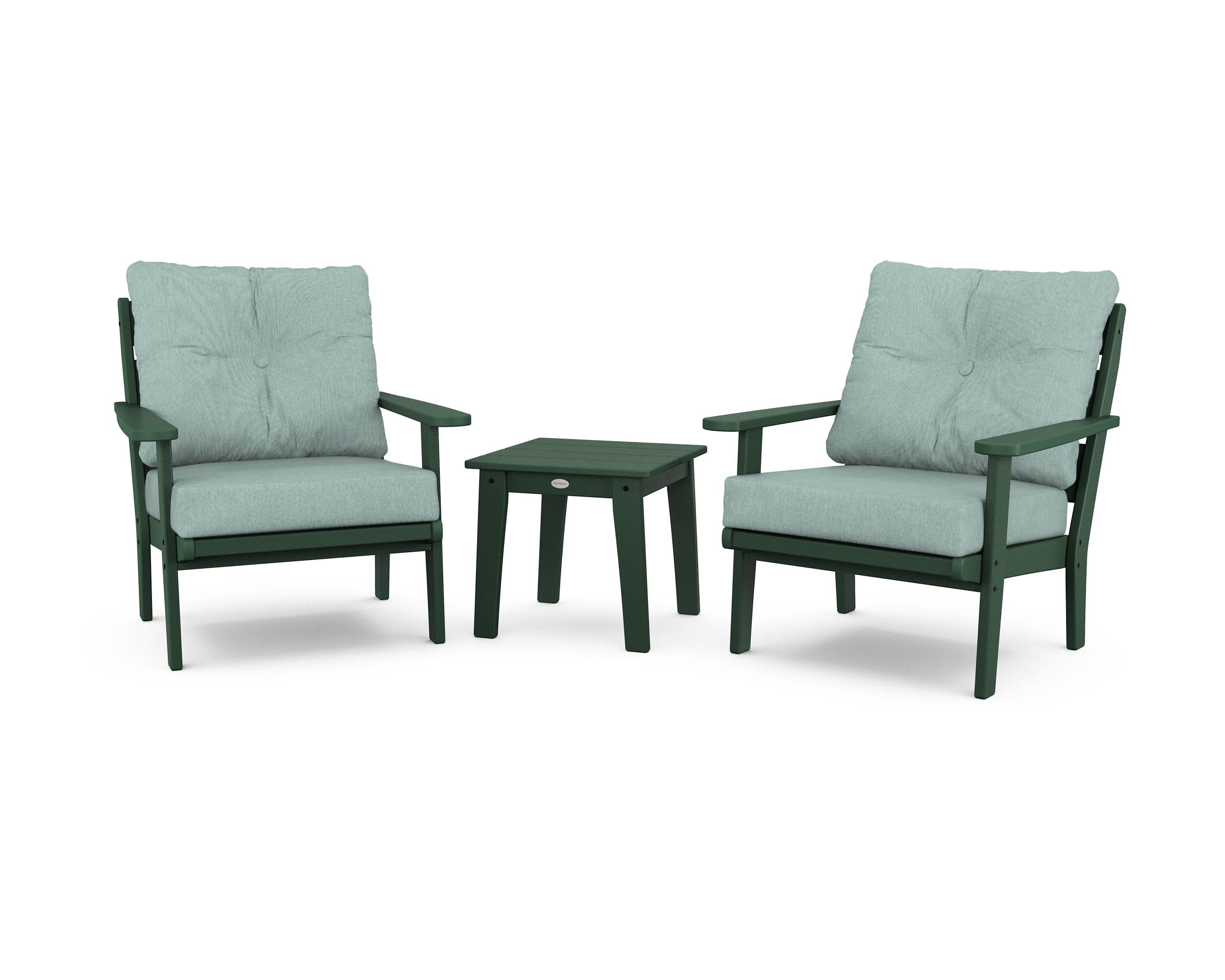 Lakeside 3-Piece Deep Seating Chair Set in Green / Glacier Spa