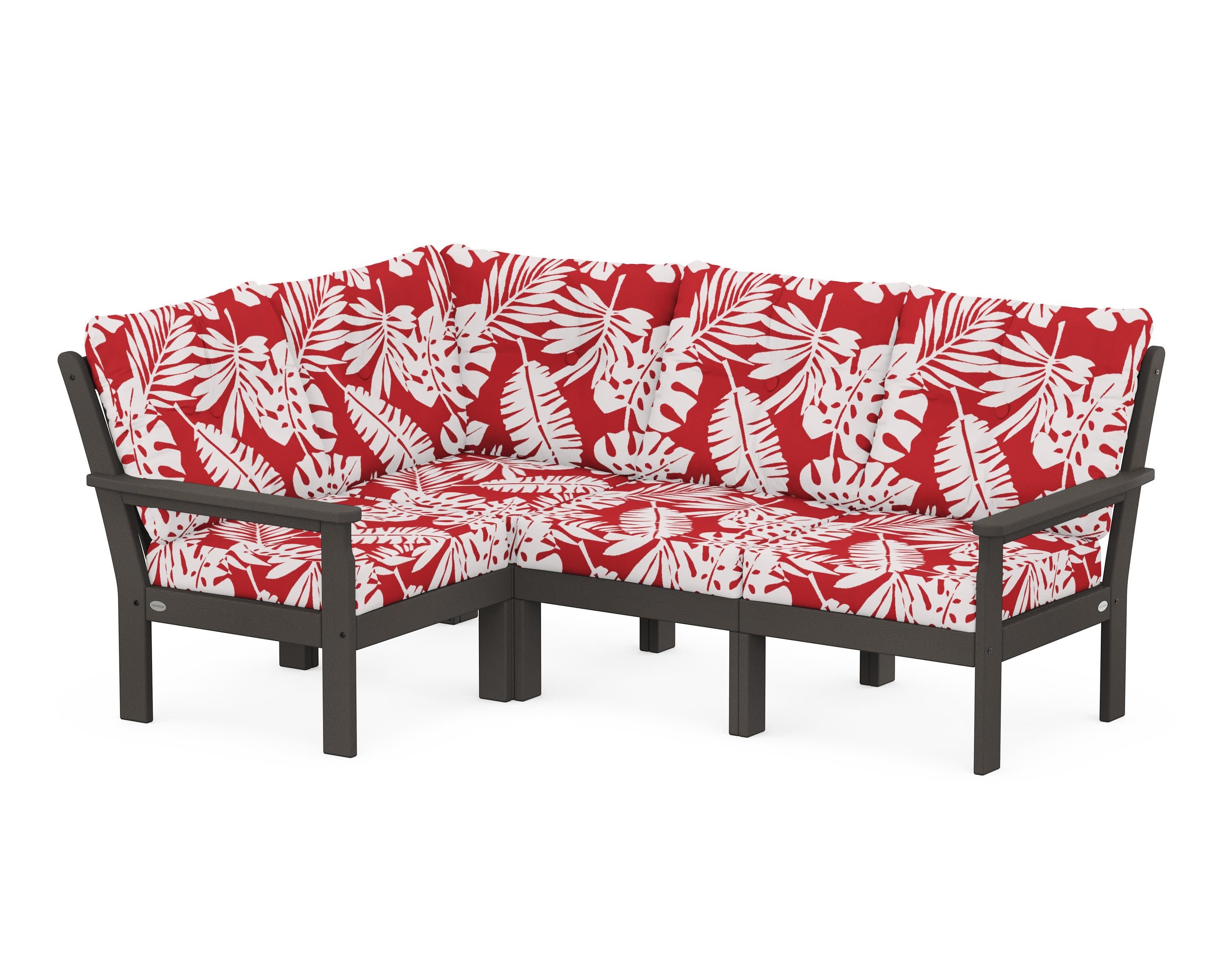 Vineyard 4-Piece Sectional in Vintage Coffee / Leaf Crimson