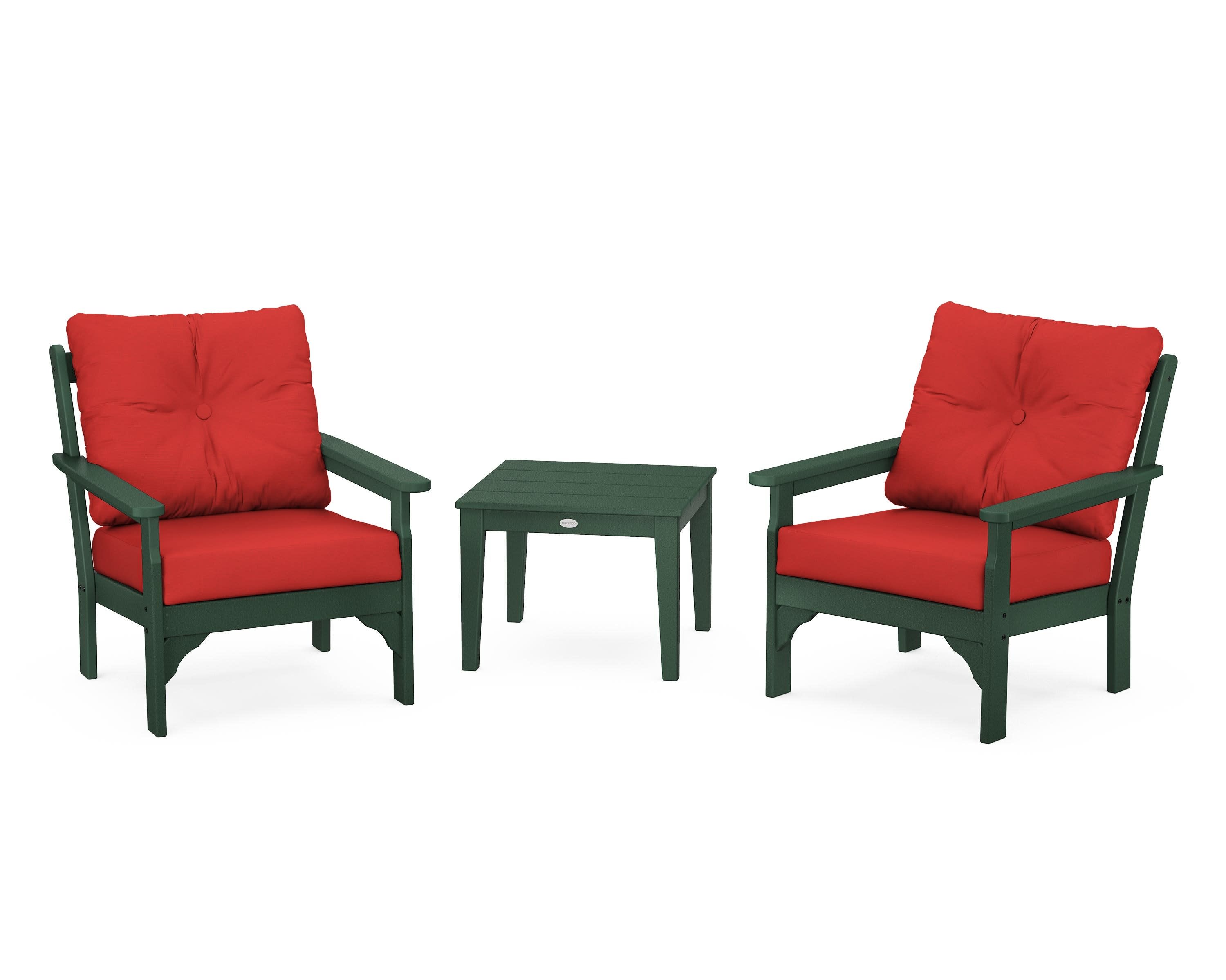Vineyard 3-Piece Deep Seating Set in Green / Crimson Linen