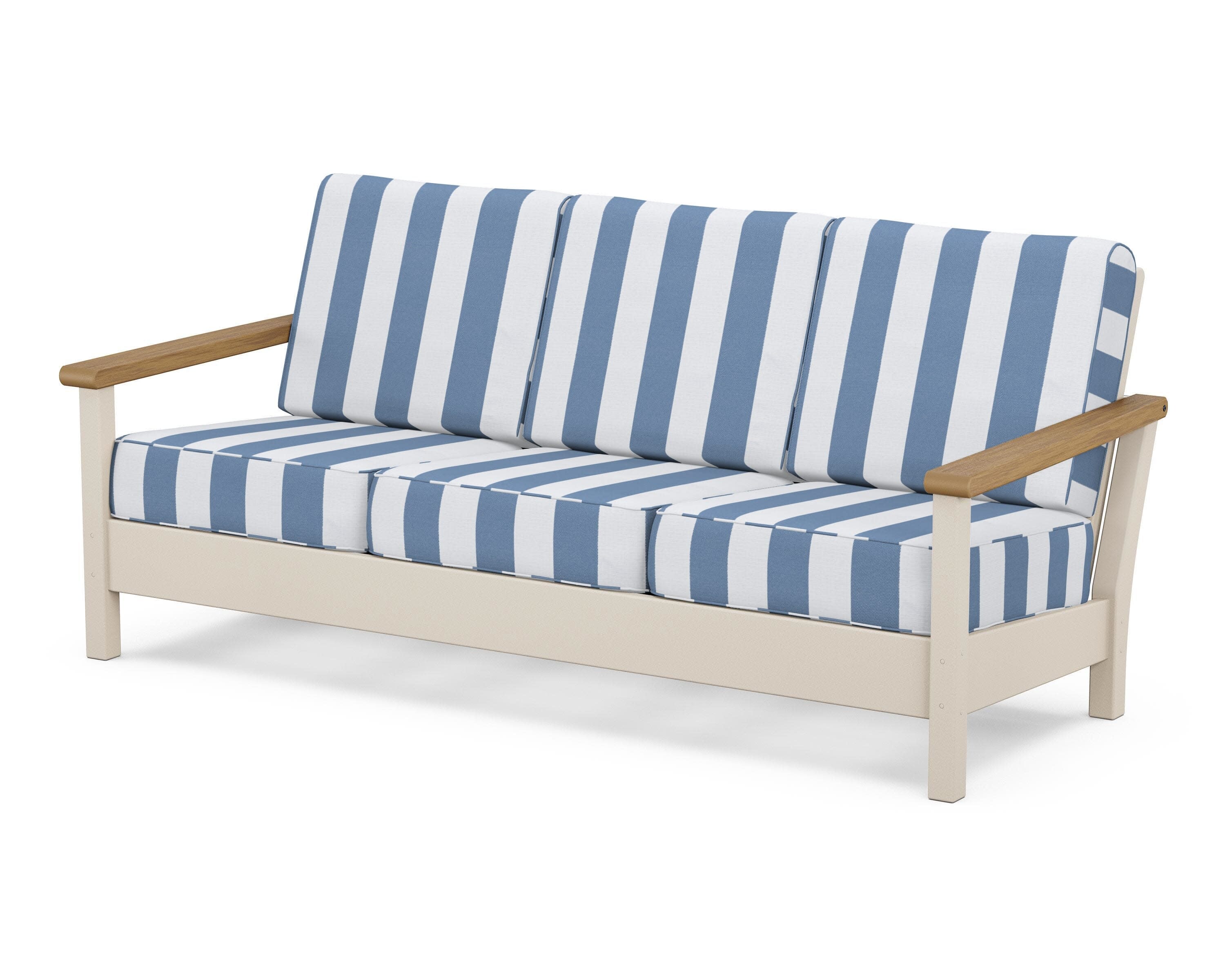 Harbour Deep Seating Sofa in Sand / Natural / Cabana Stripe Sky Blue