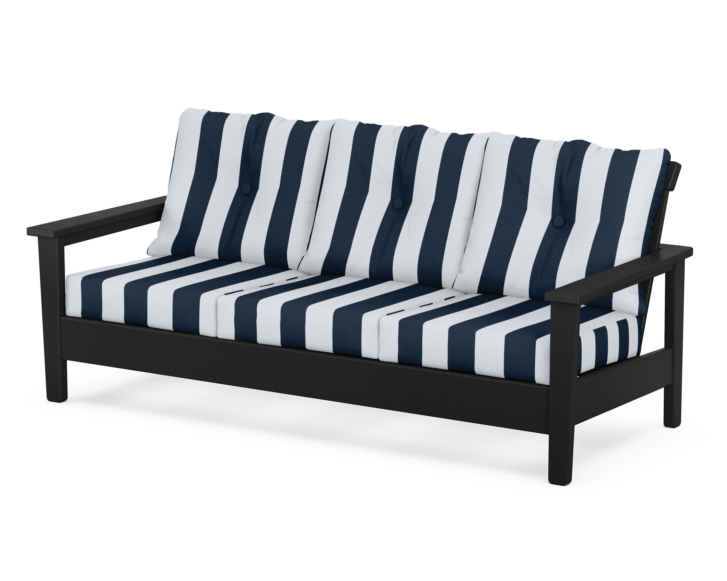 Prescott Deep Seating Sofa in Black / Cabana Stripe Marine Indigo