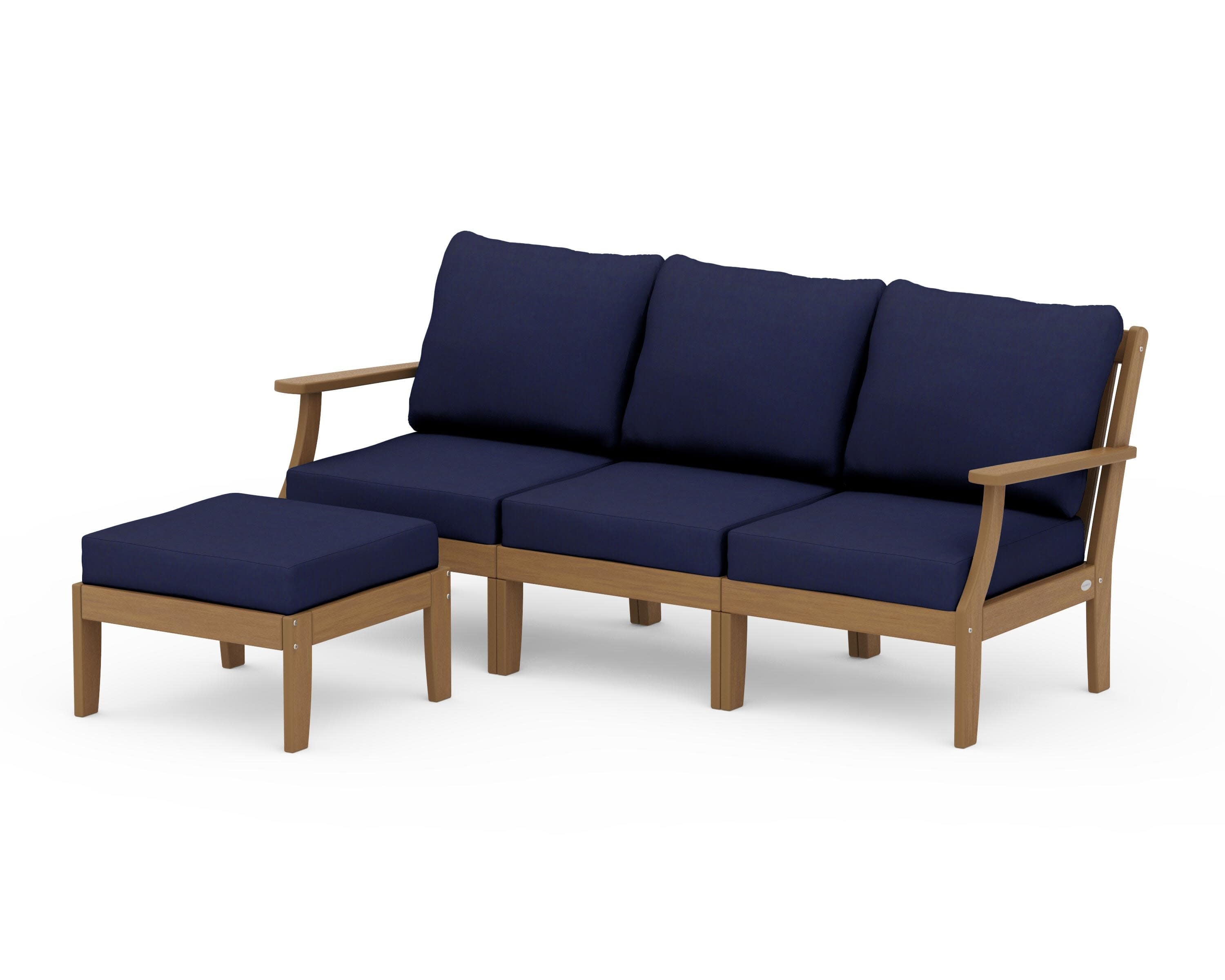 Braxton Modular 4-Piece Deep Seating Set with Ottoman in Natural / Navy