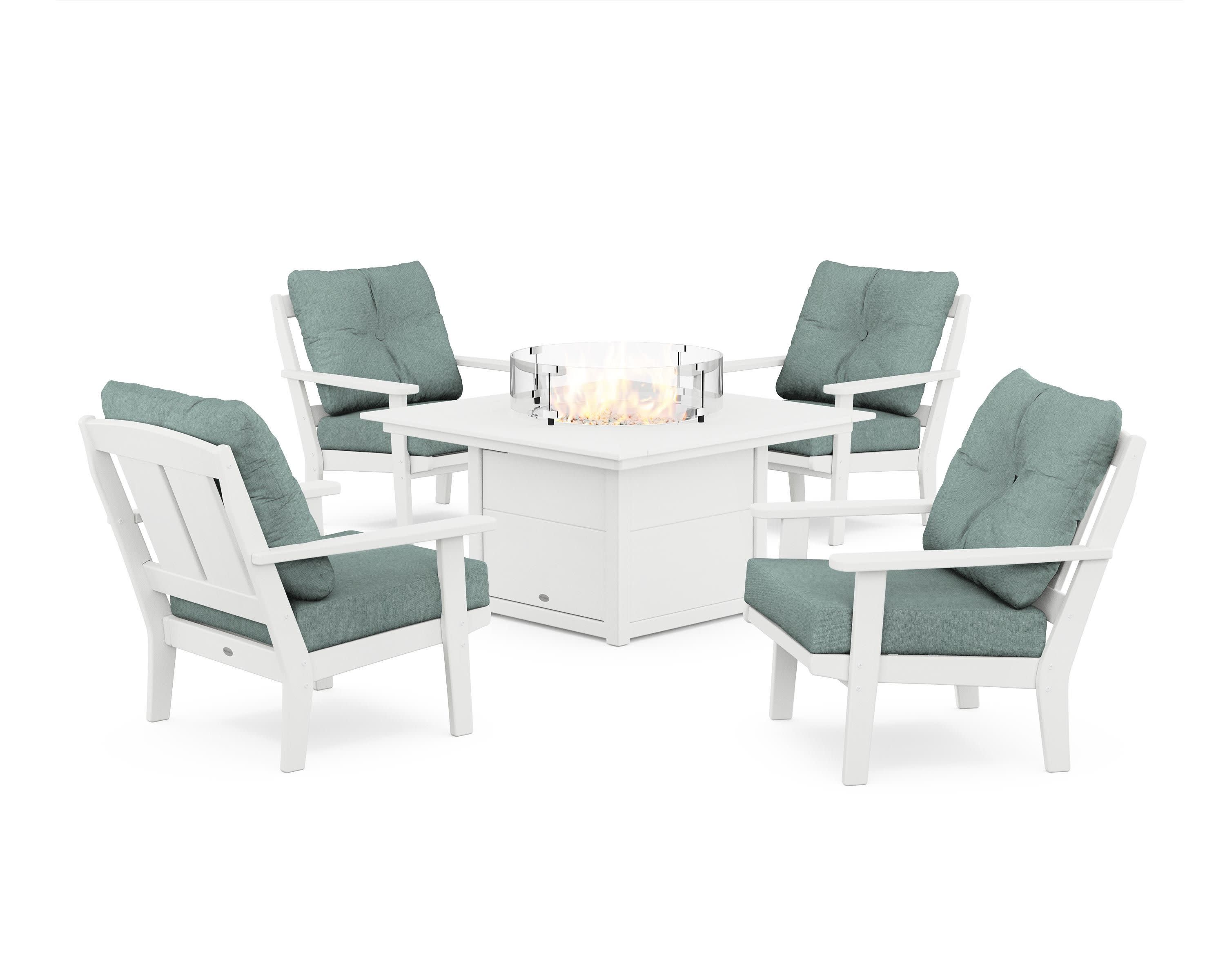 Mission 5-Piece Deep Seating Set with Fire Pit Table in White / Glacier Spa