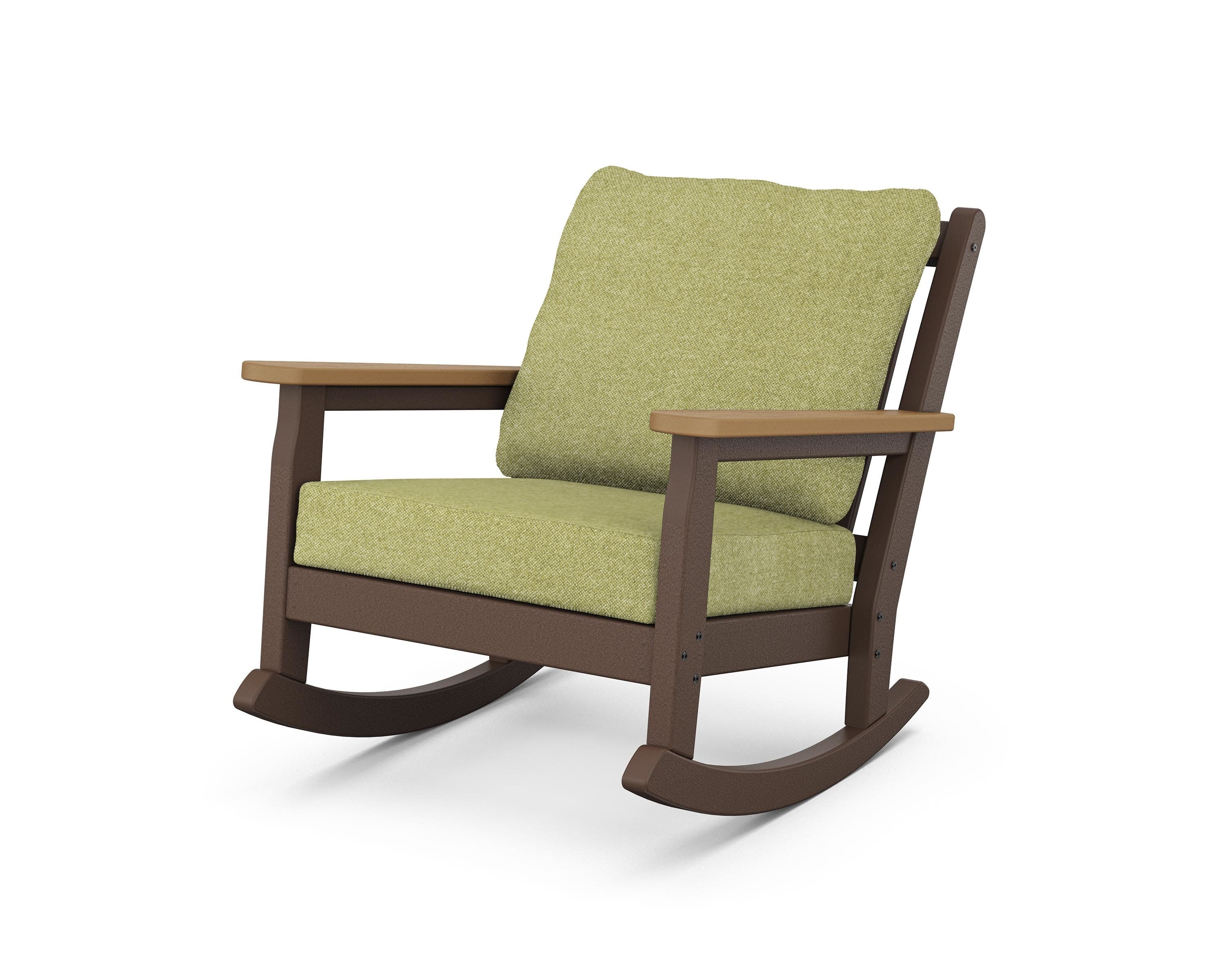 Chippendale Deep Seating Rocking Chair in Mahogany / Natural / Chartreuse Boucle