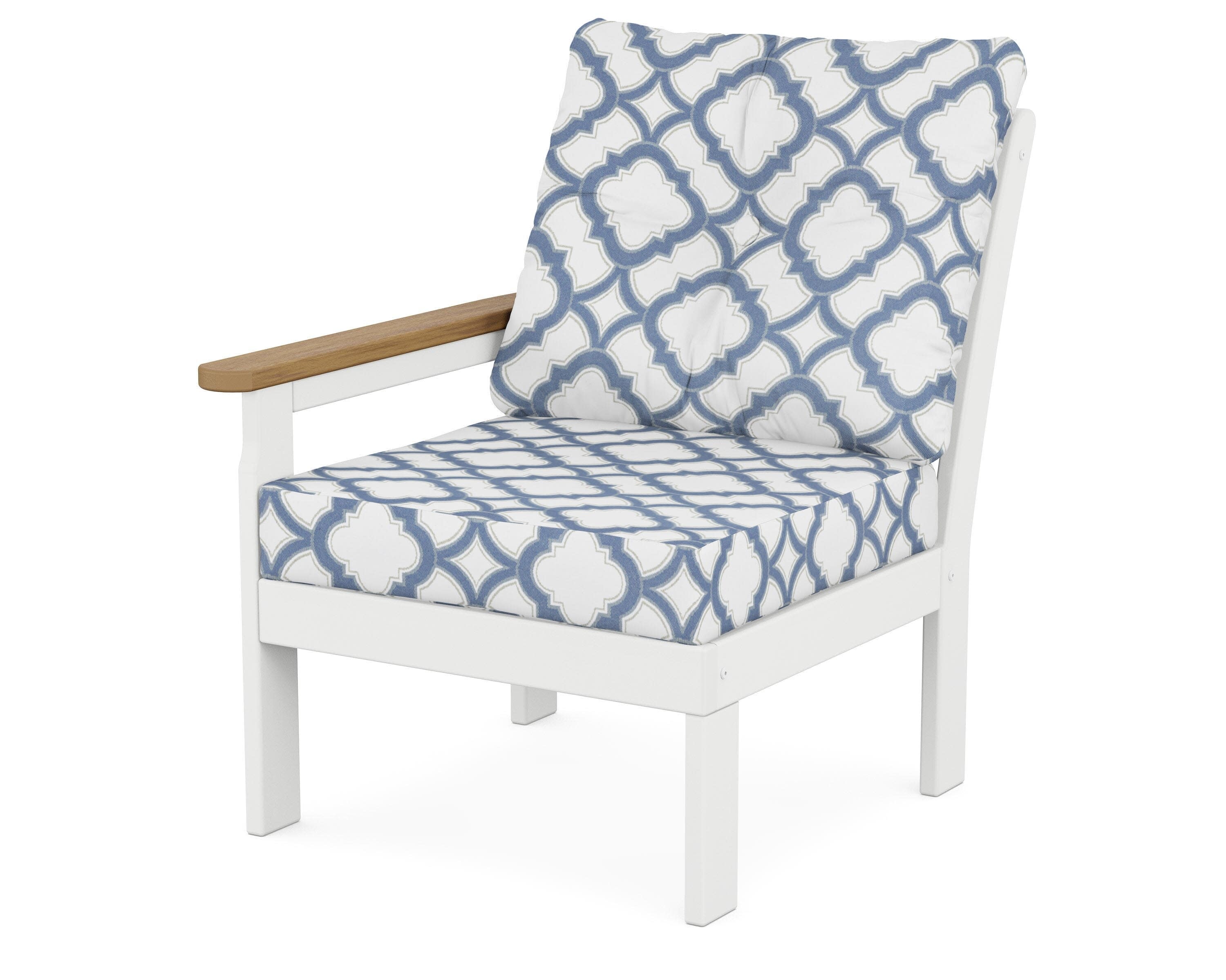 Vineyard Modular Left Arm Chair in White / Natural / Trellis Sky Blue