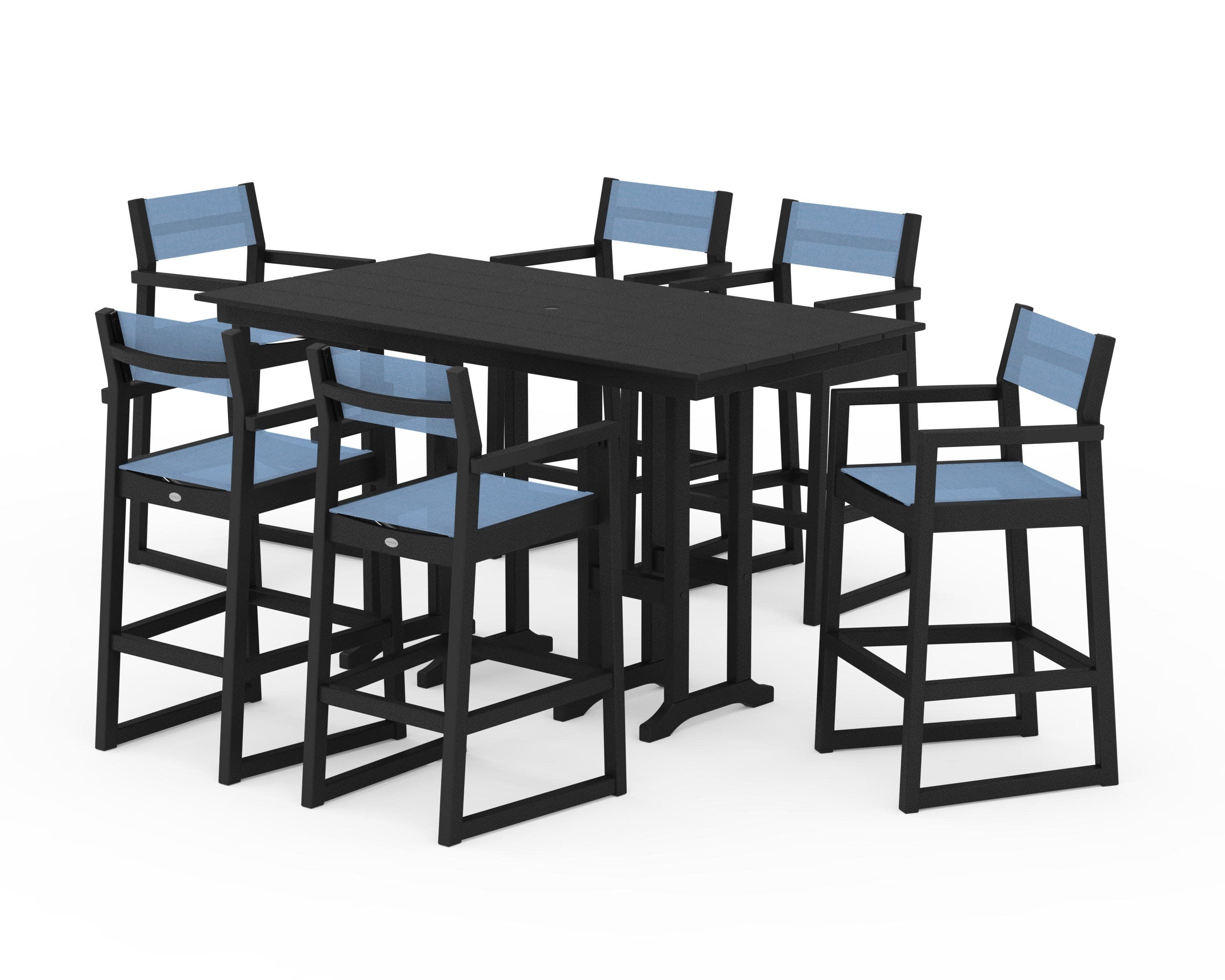 EDGE Sling Arm Chair 7-Piece Farmhouse Bar Set in Black / Poolside Sling
