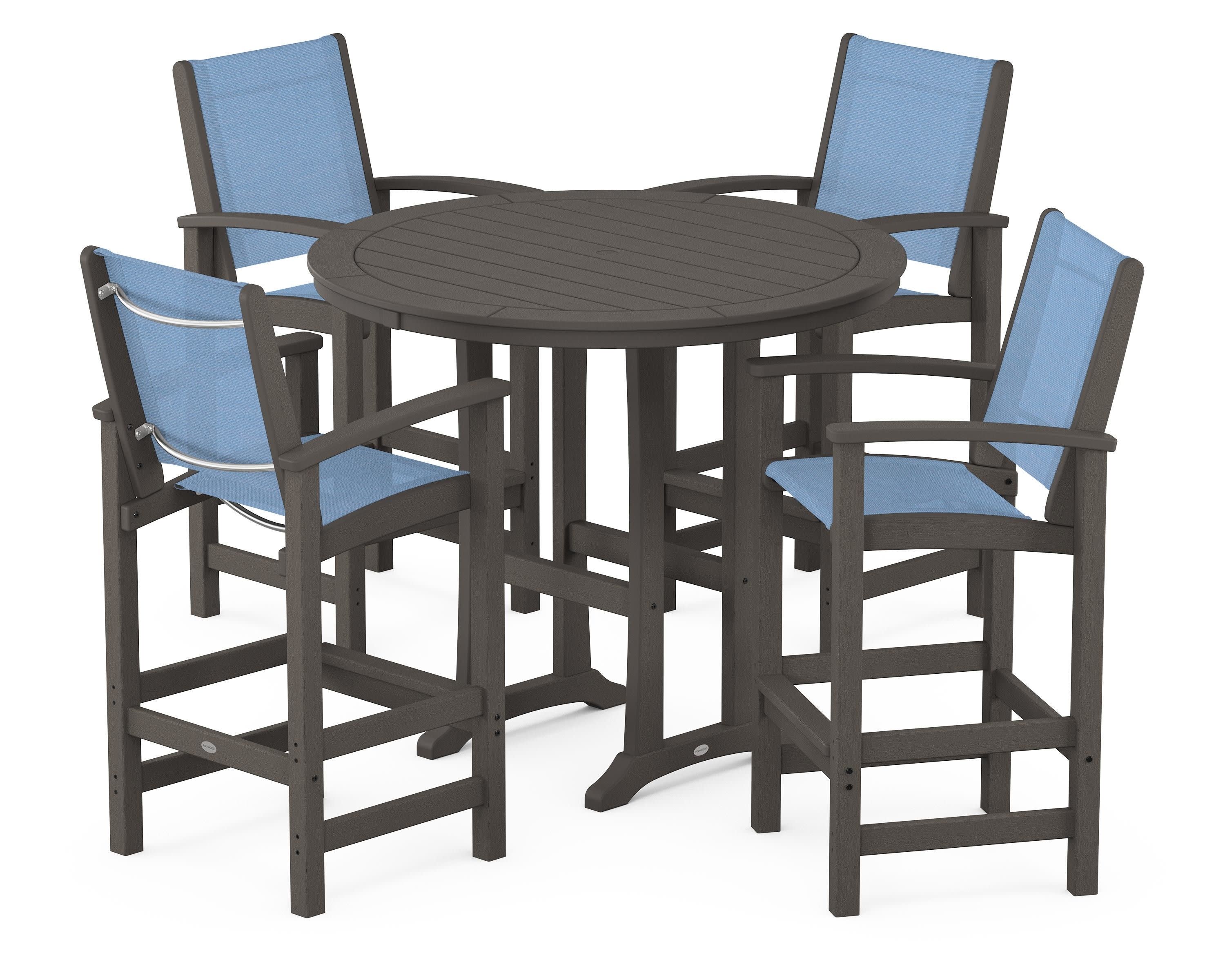 Coastal 5-Piece Nautical Trestle Bar Set in Vintage Coffee / Poolside Sling