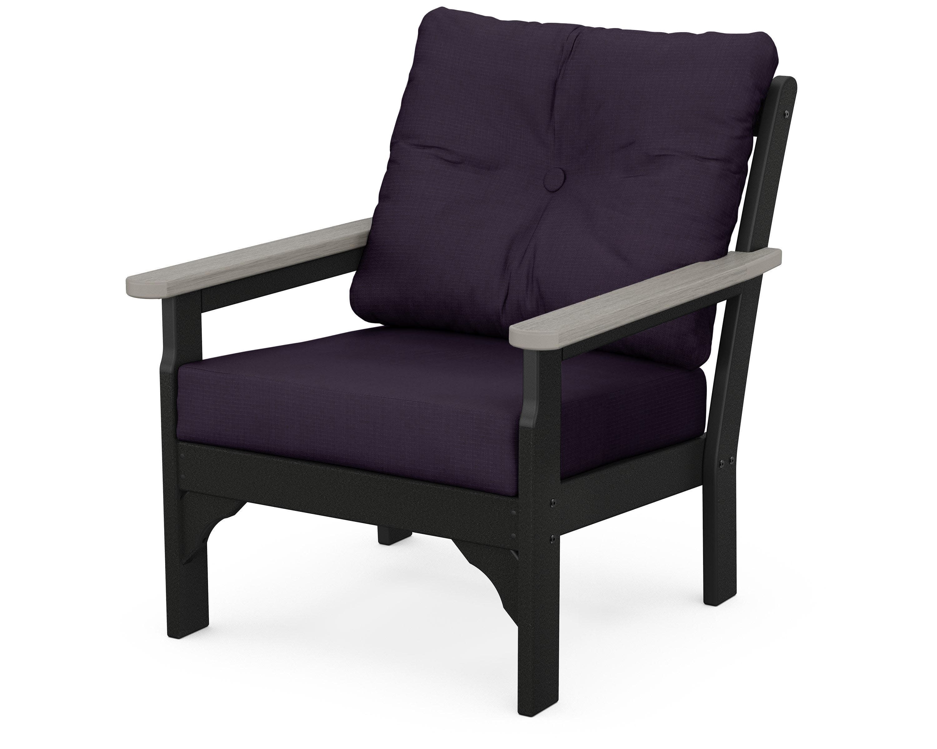 Vineyard Deep Seating Chair in Black / Driftwood / Navy Linen