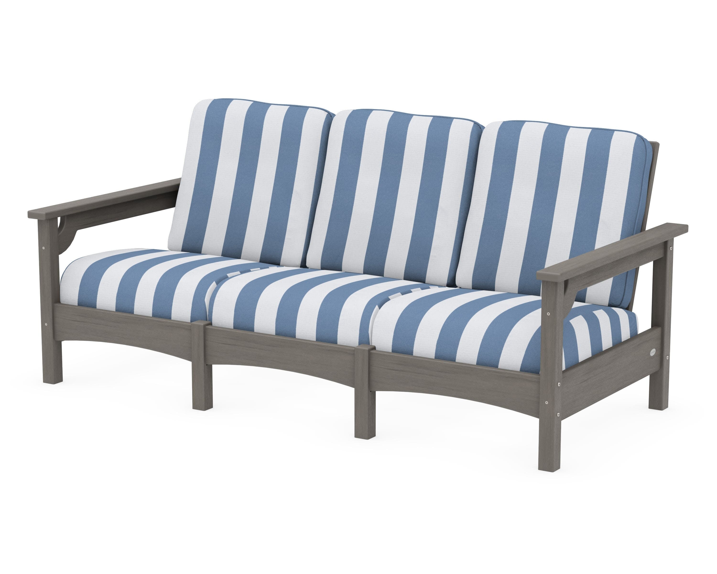 Club Sofa in Driftwood / Cabana Stripe Sky Blue