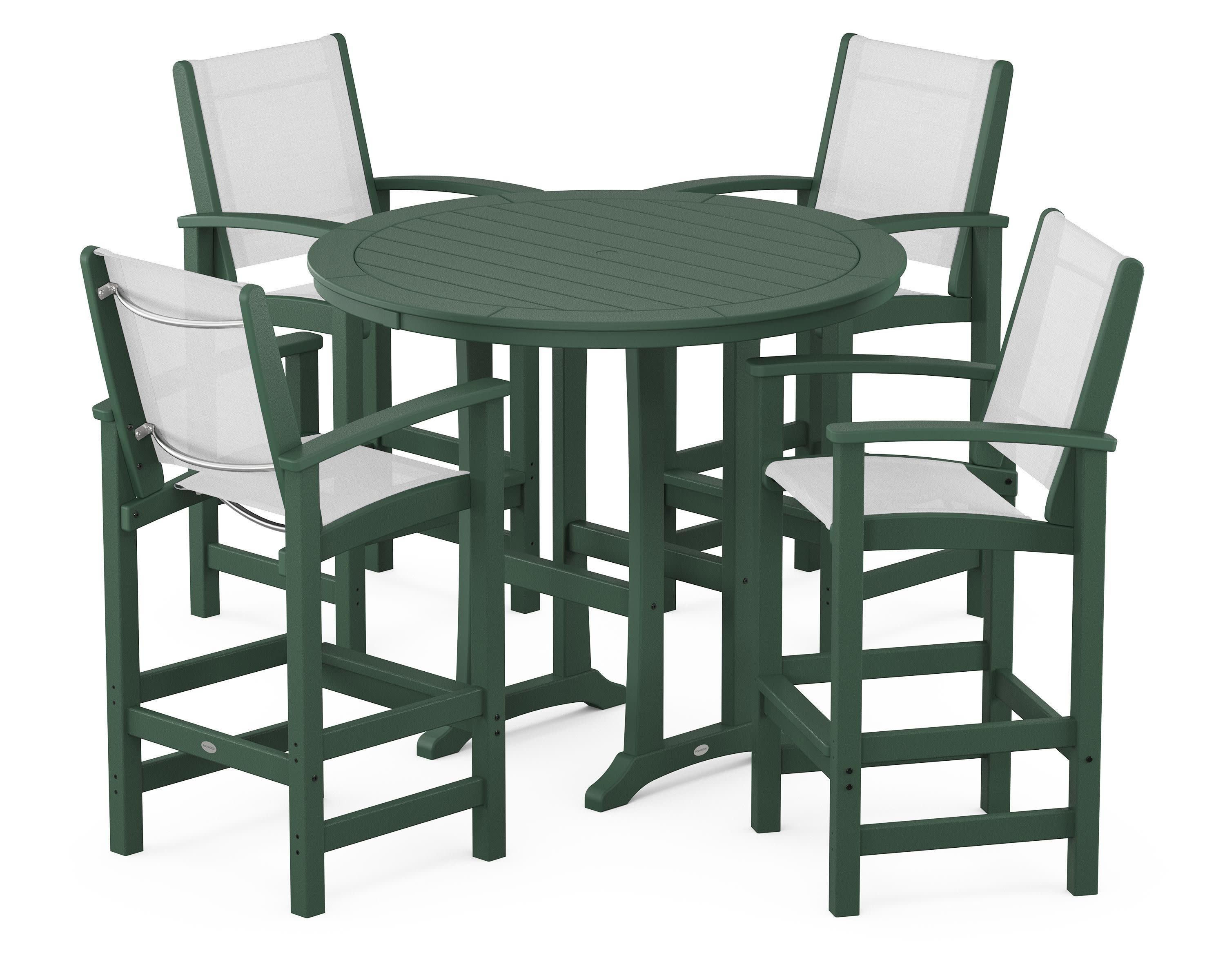 Coastal 5-Piece Nautical Trestle Bar Set in Green / White Sling