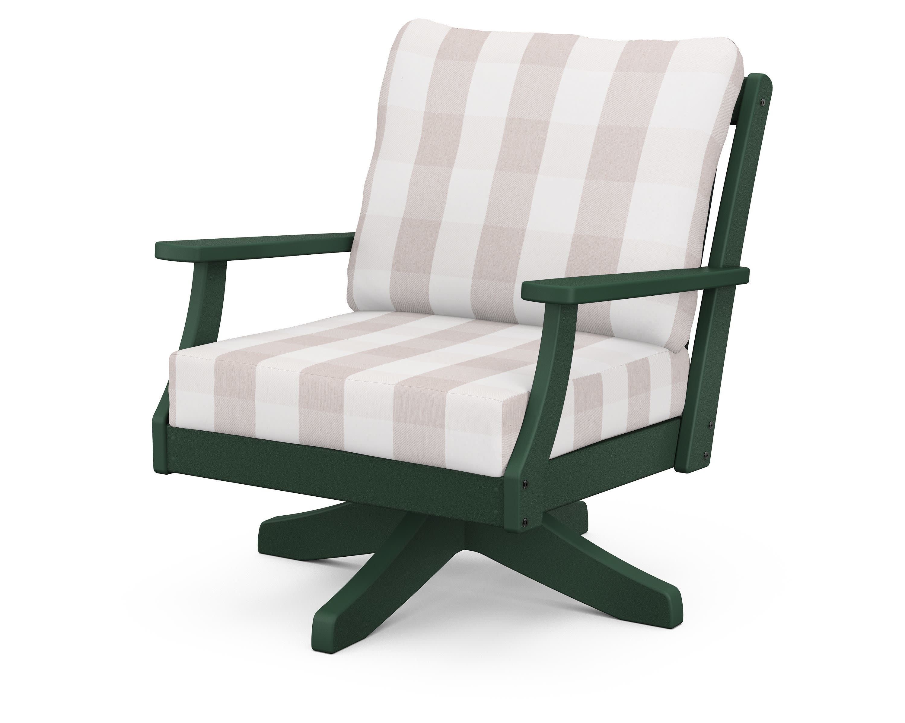 Braxton Deep Seating Swivel Chair in Green / Buffalo Plaid Dune Burlap