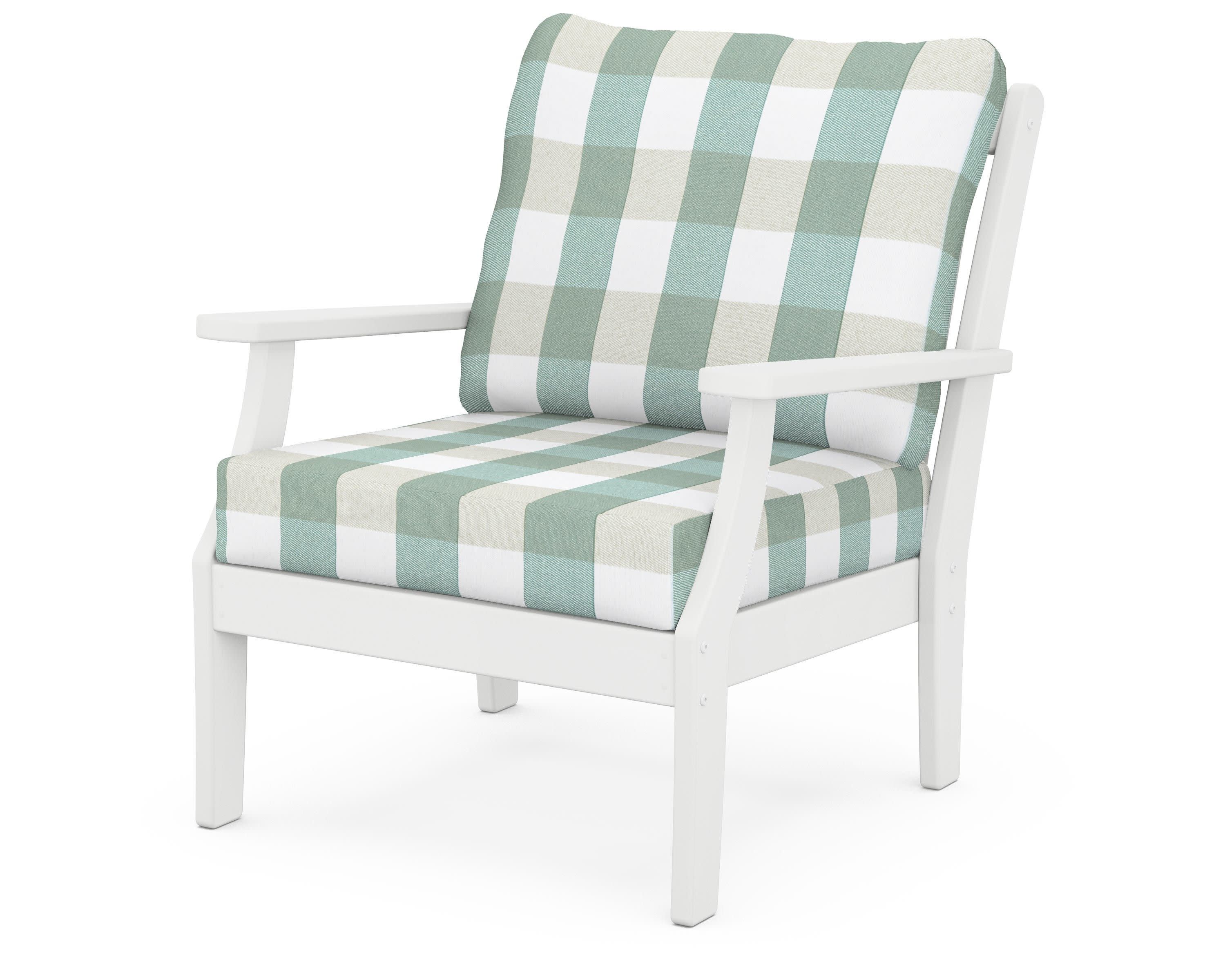 Braxton Deep Seating Chair in White / Buffalo Plaid Glacier Spa