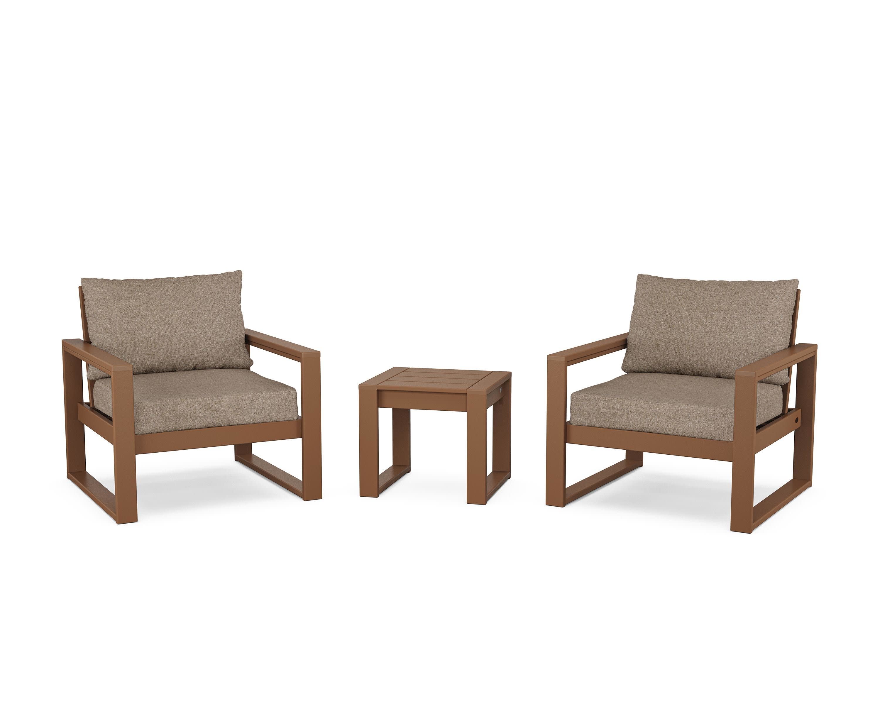 EDGE Sectional 3-Piece Deep Seating Set in Teak / Spiced Burlap