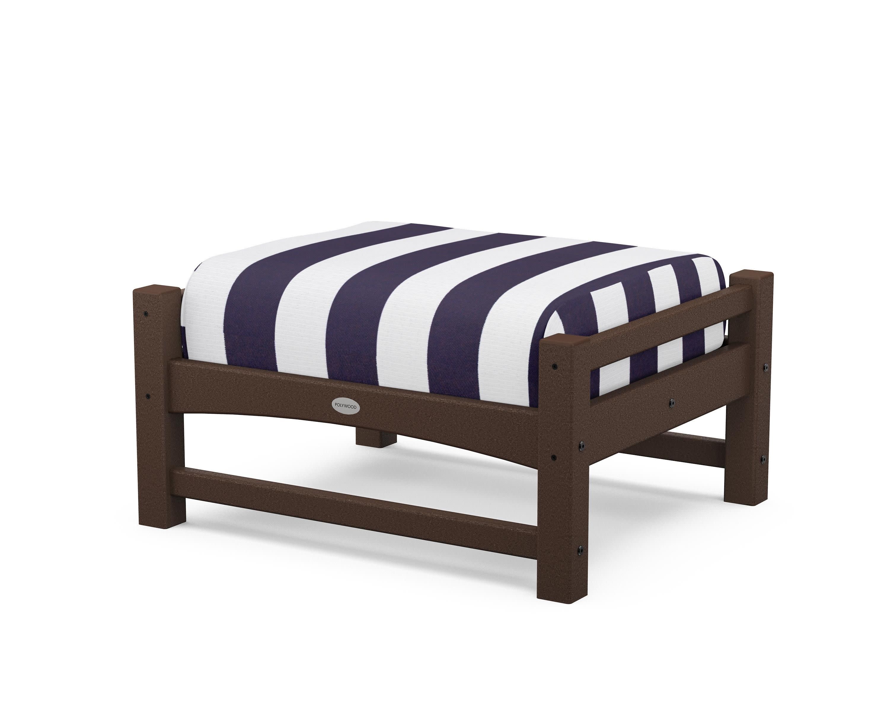 Club Ottoman in Mahogany / Cabana Stripe Navy