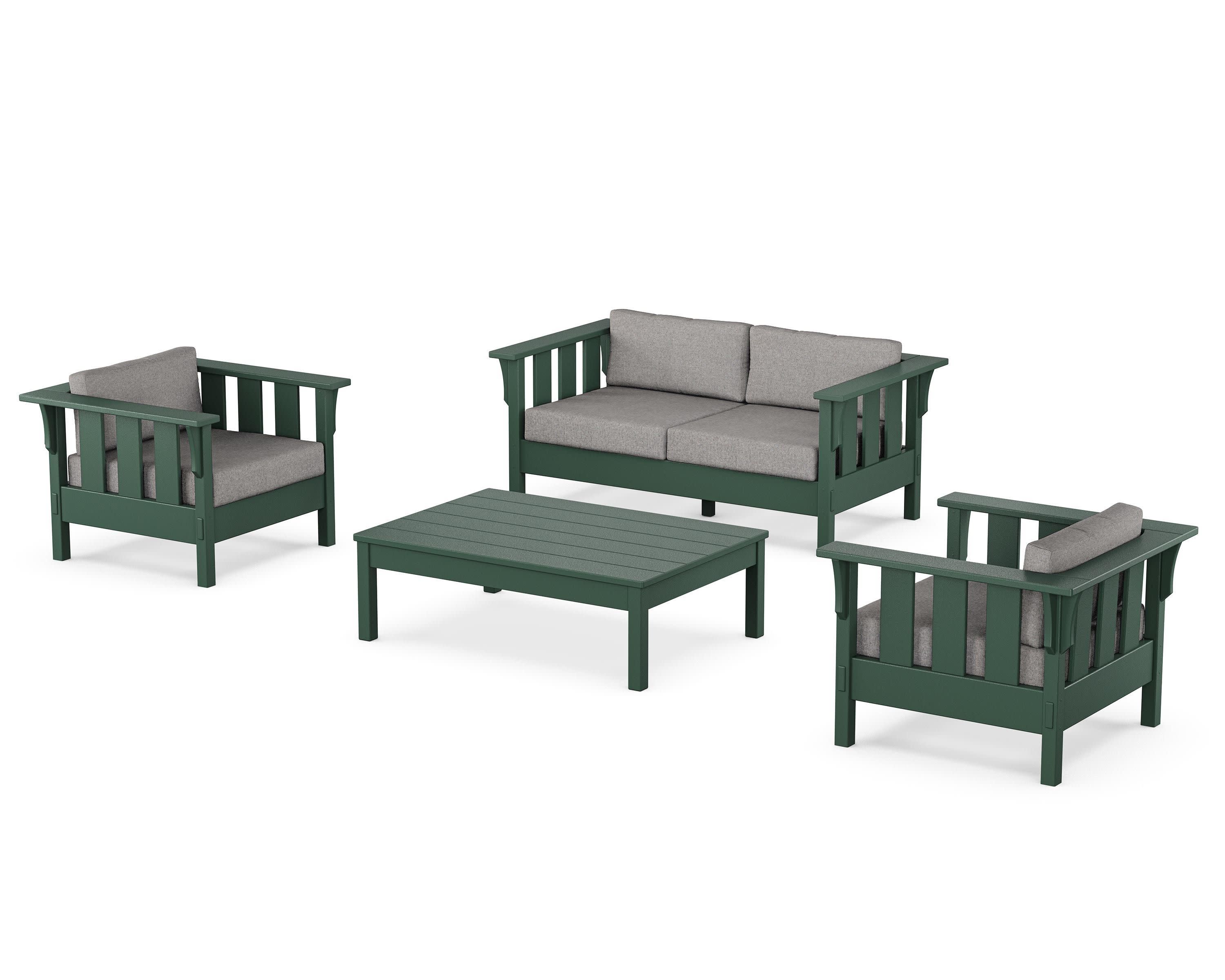 Acadia 4-Piece Deep Seating Set with Loveseat in Green / Grey Mist