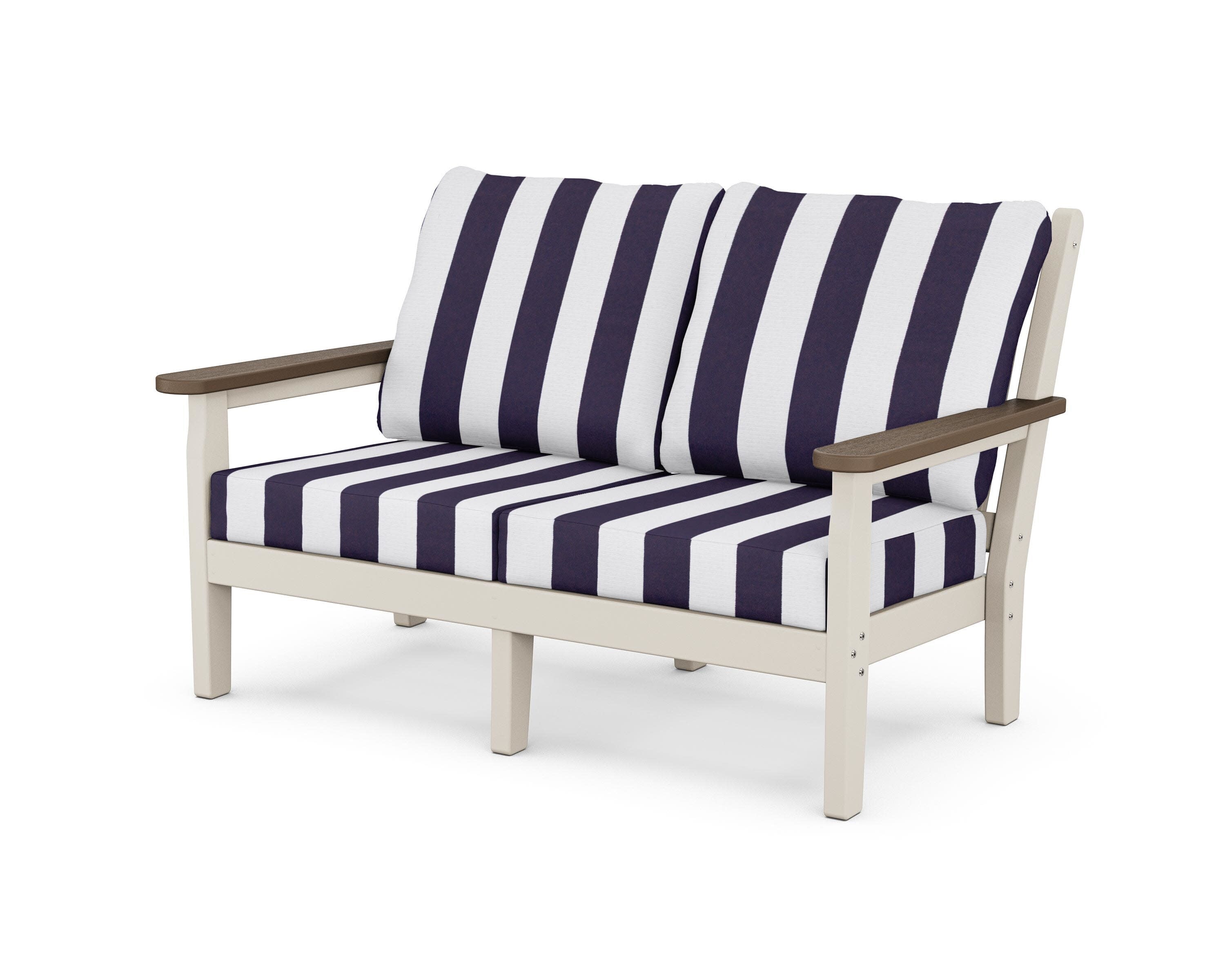 Chippendale Deep Seating Loveseat in Sand / Kona / Cabana Stripe Navy