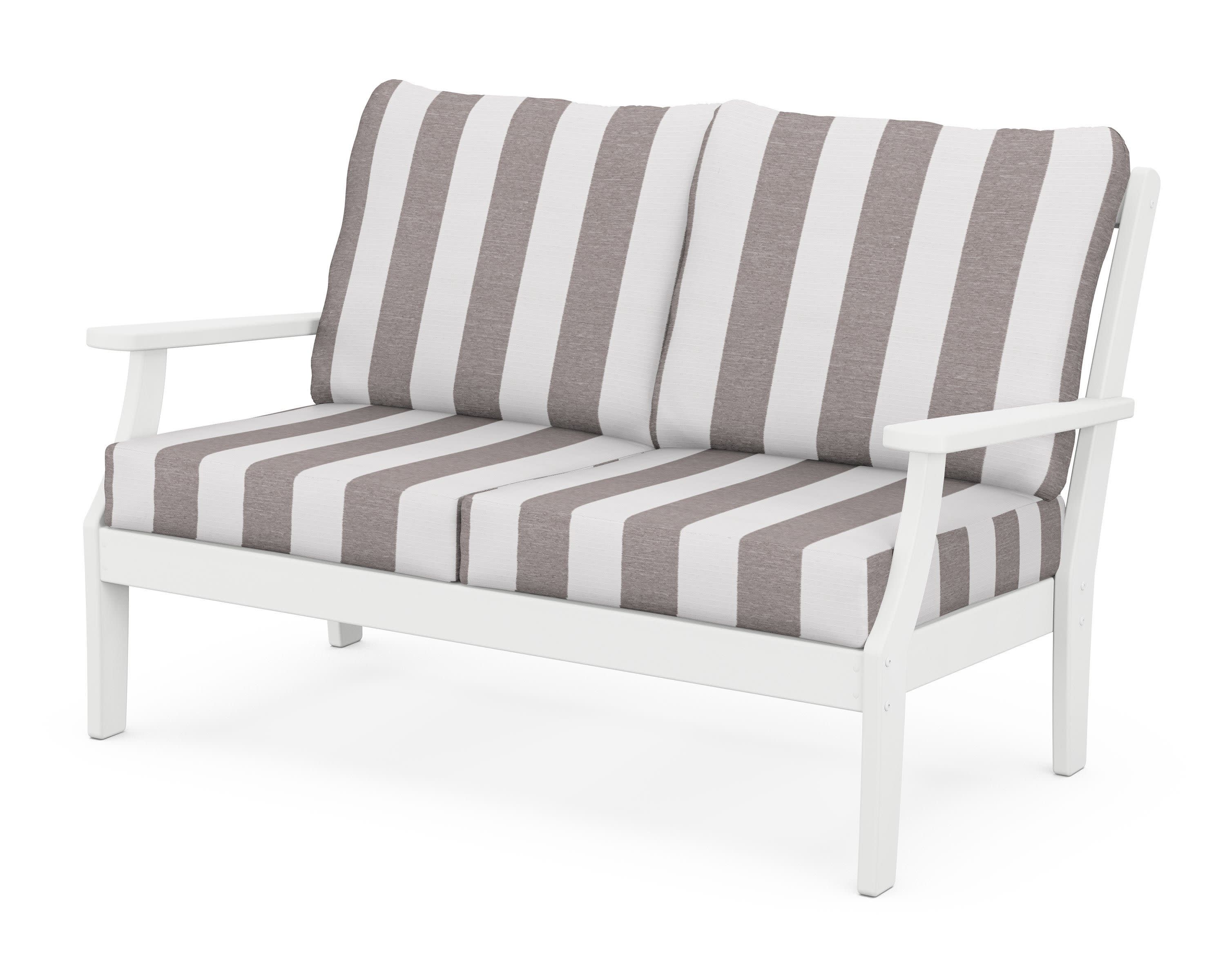 Braxton Deep Seating Loveseat in White / Cabana Stripe Grey Mist