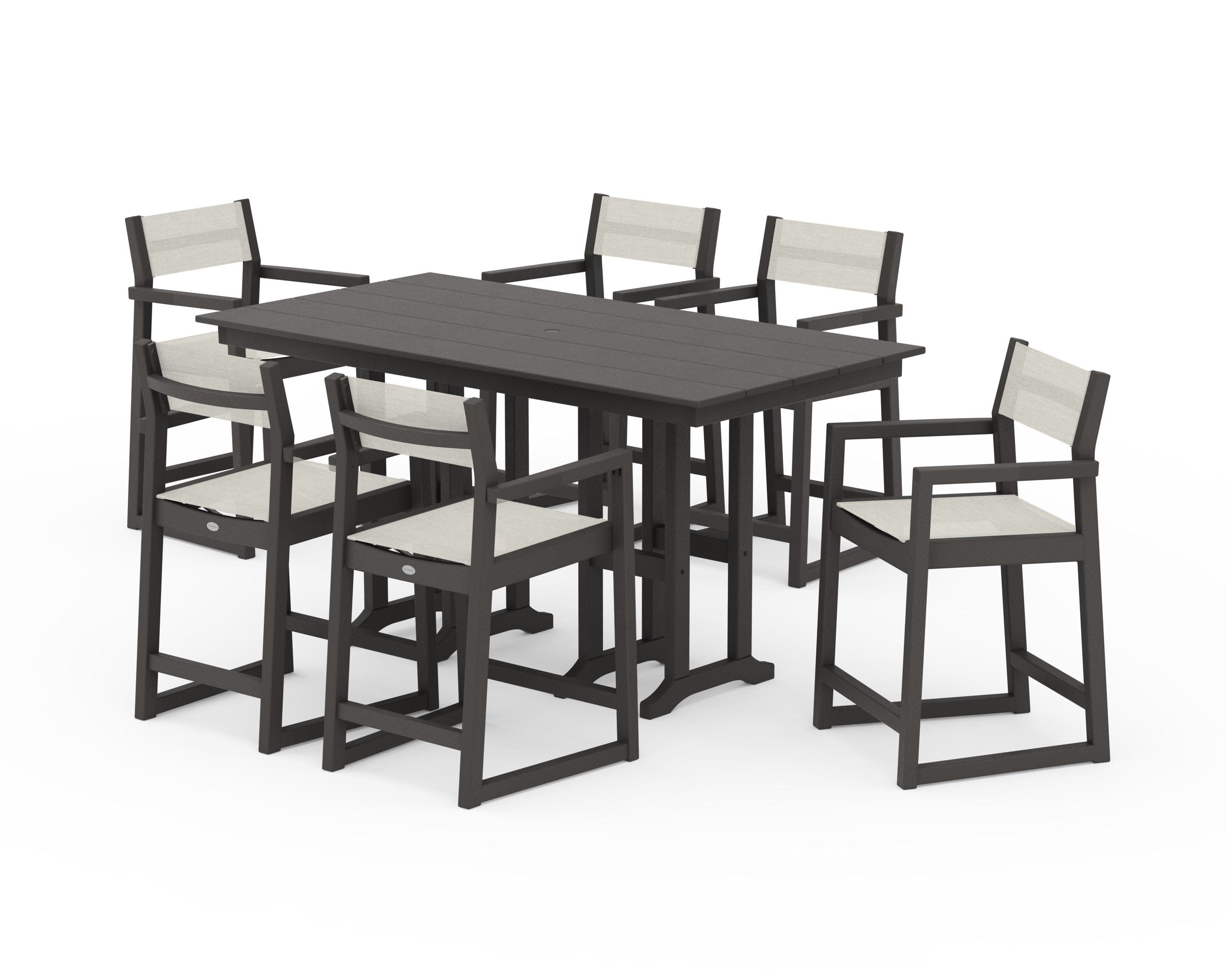 EDGE Sling Arm Chair 7-Piece Farmhouse Counter Set in Vintage Coffee / Parchment Sling