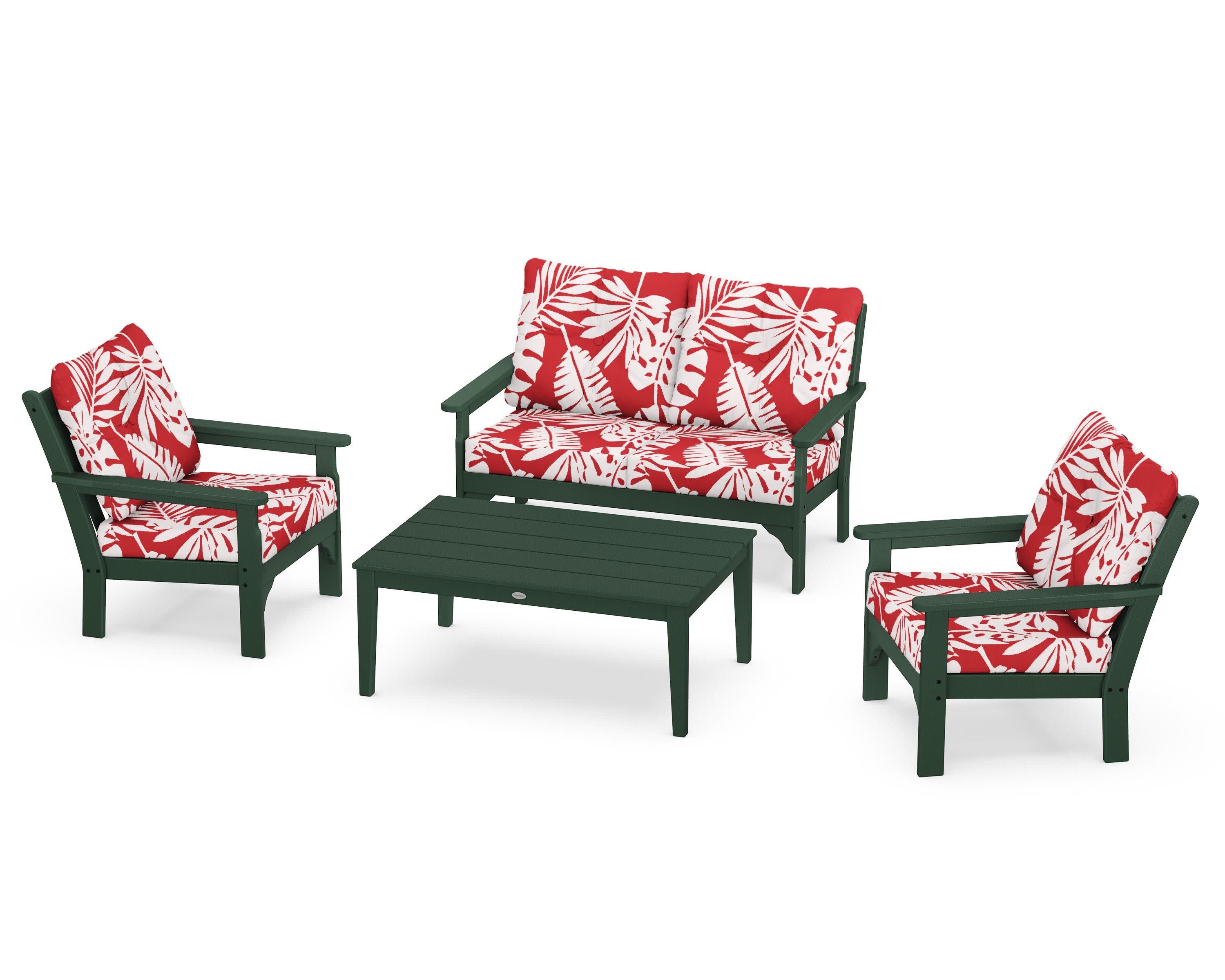 Vineyard 4-Piece Deep Seating Set in Green / Leaf Crimson