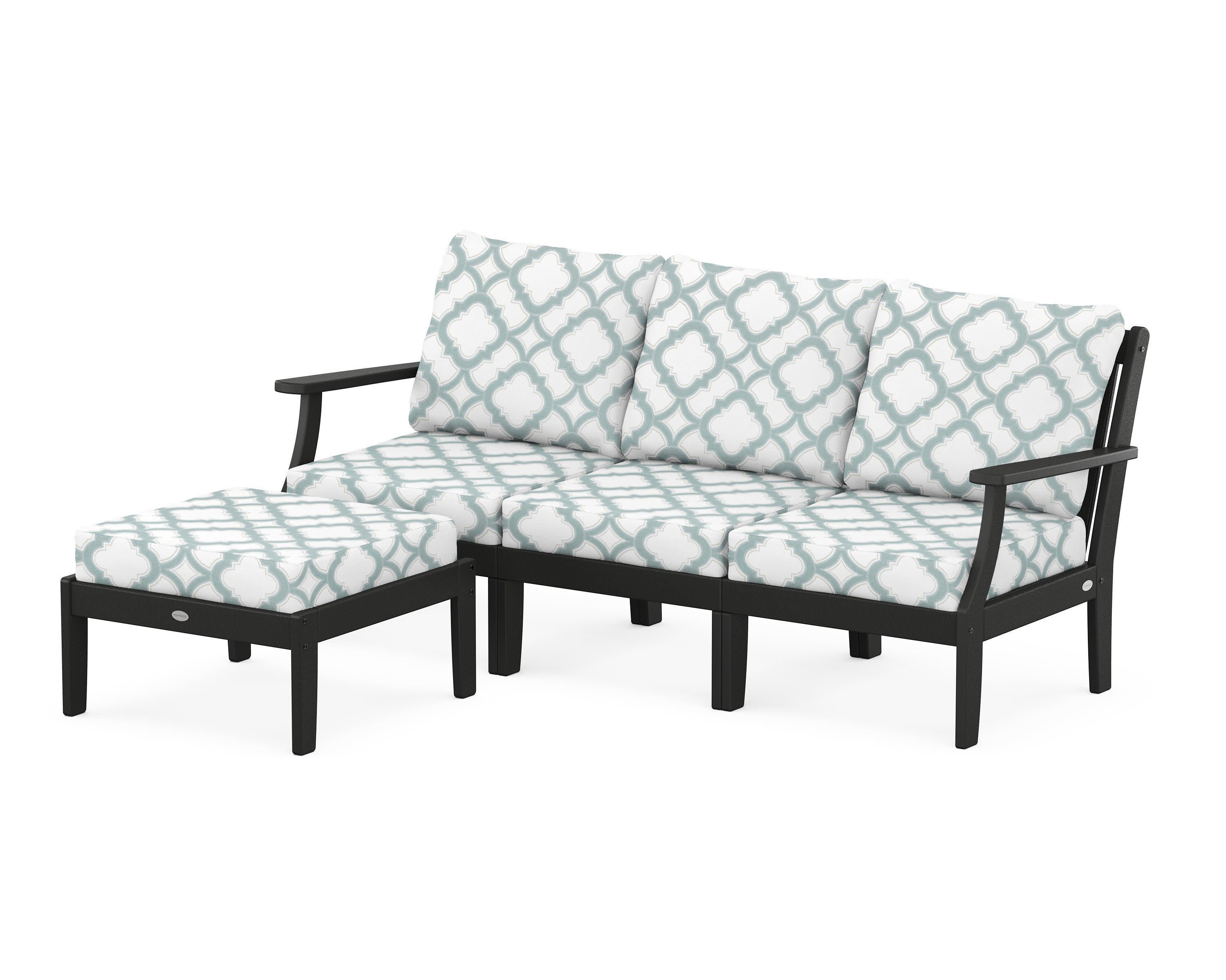 Braxton Modular 4-Piece Deep Seating Set with Ottoman in Black / Trellis Glacier Spa