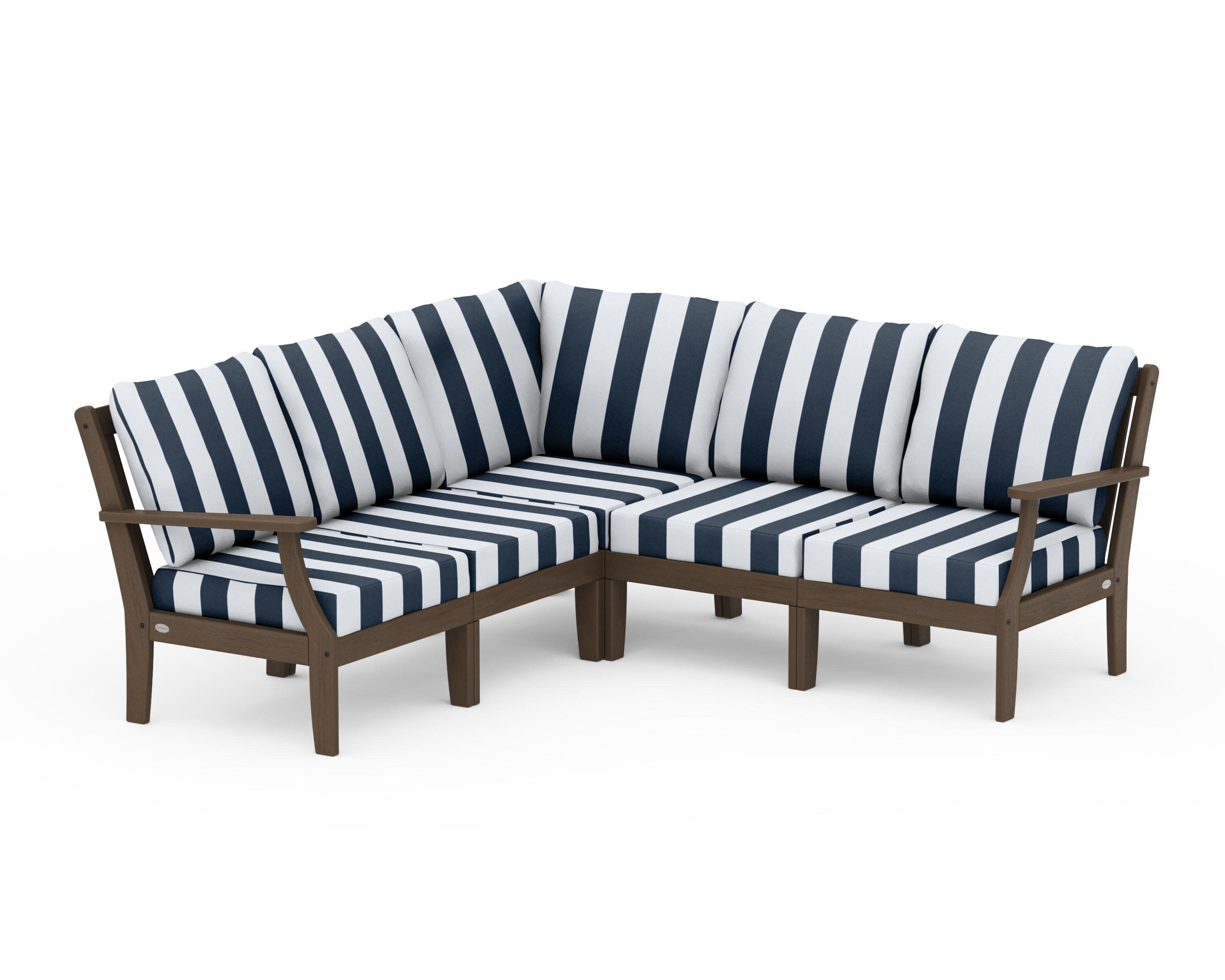 Braxton Modular 5-Piece Deep Seating Set in Kona / Cabana Stripe Marine Indigo
