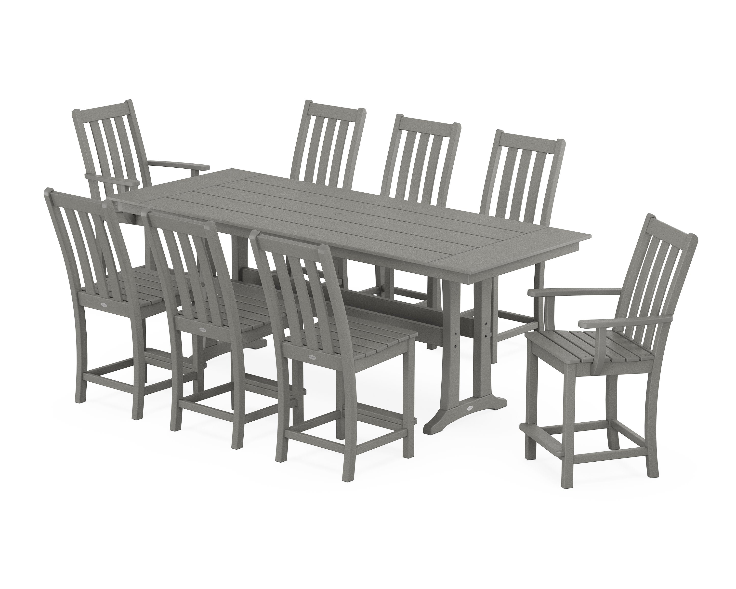 Vineyard 9-Piece Farmhouse Counter Set with Trestle Legs in Slate Grey