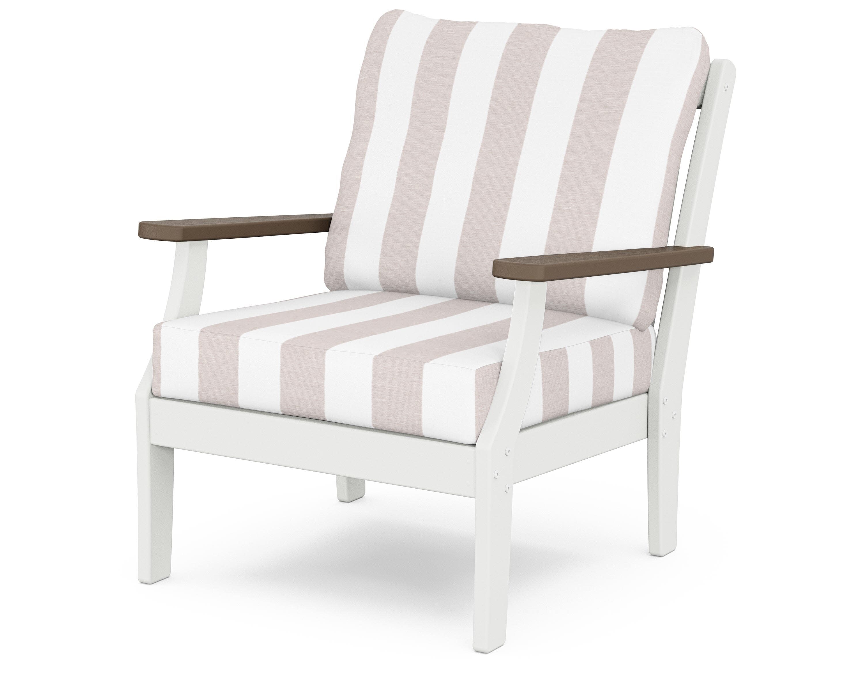 Braxton Deep Seating Chair in White / Kona / Cabana Stripe Dune Burlap