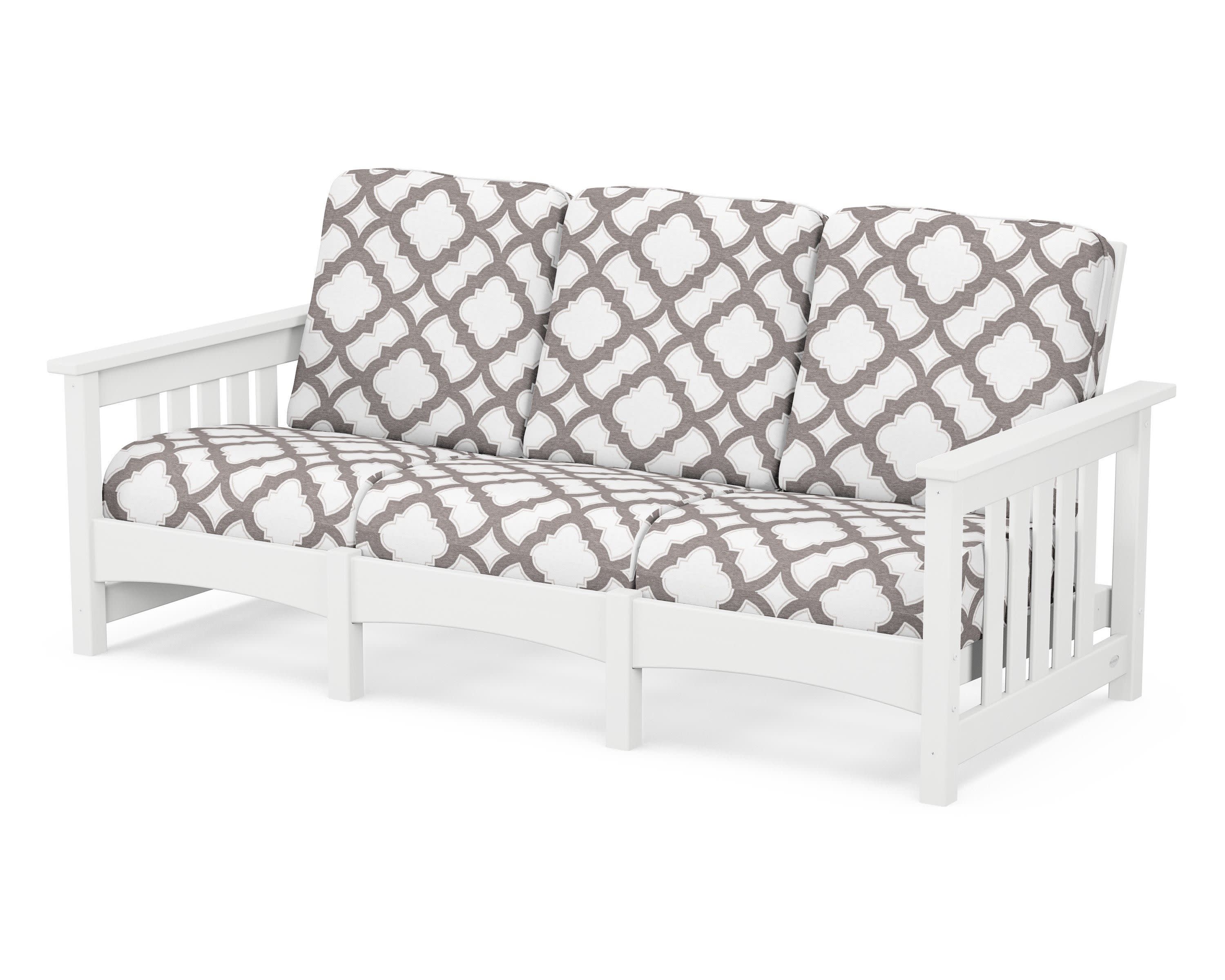 Club Mission Sofa in White / Trellis Grey Mist