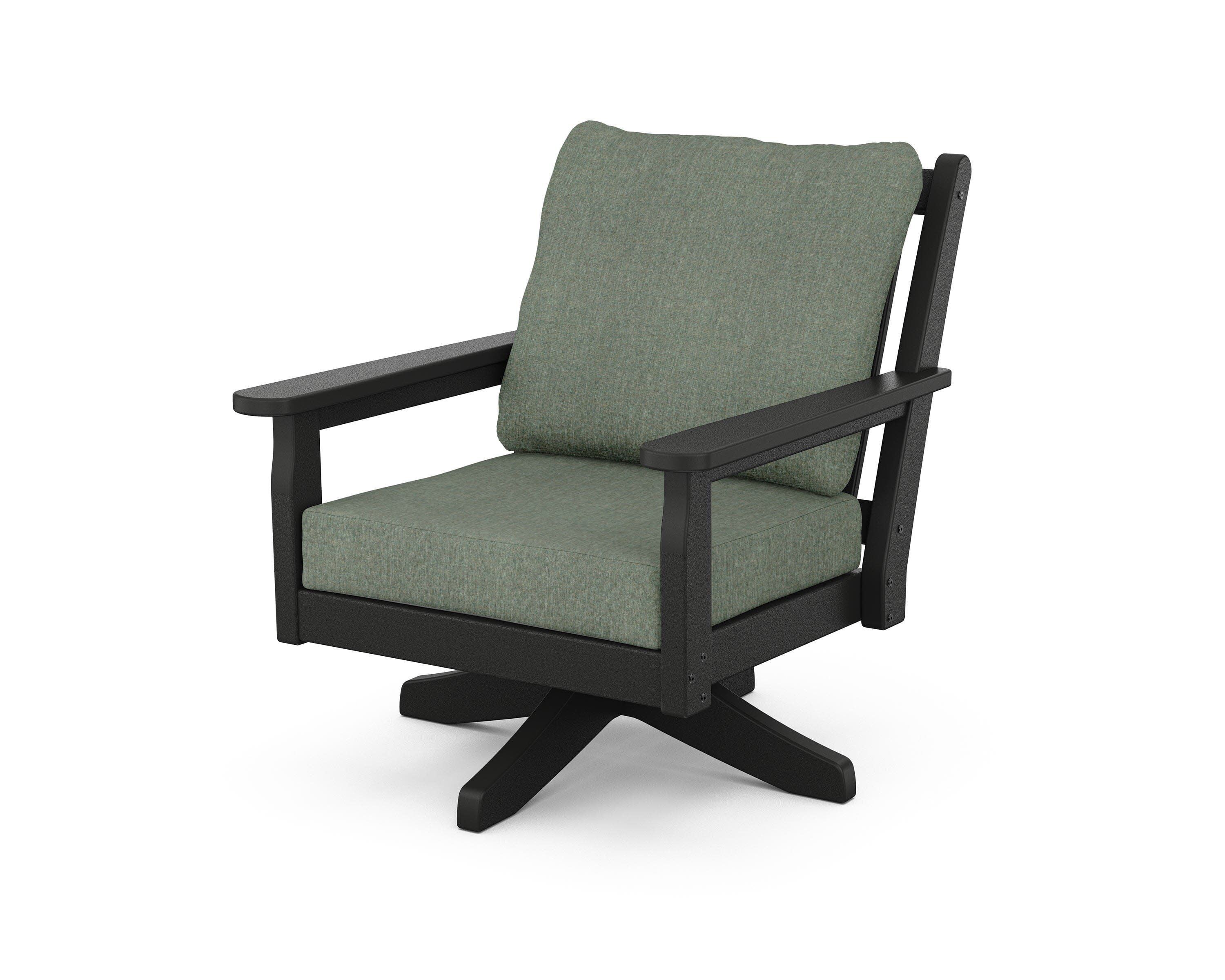 Chippendale Deep Seating Swivel Chair in Black / Cast Sage
