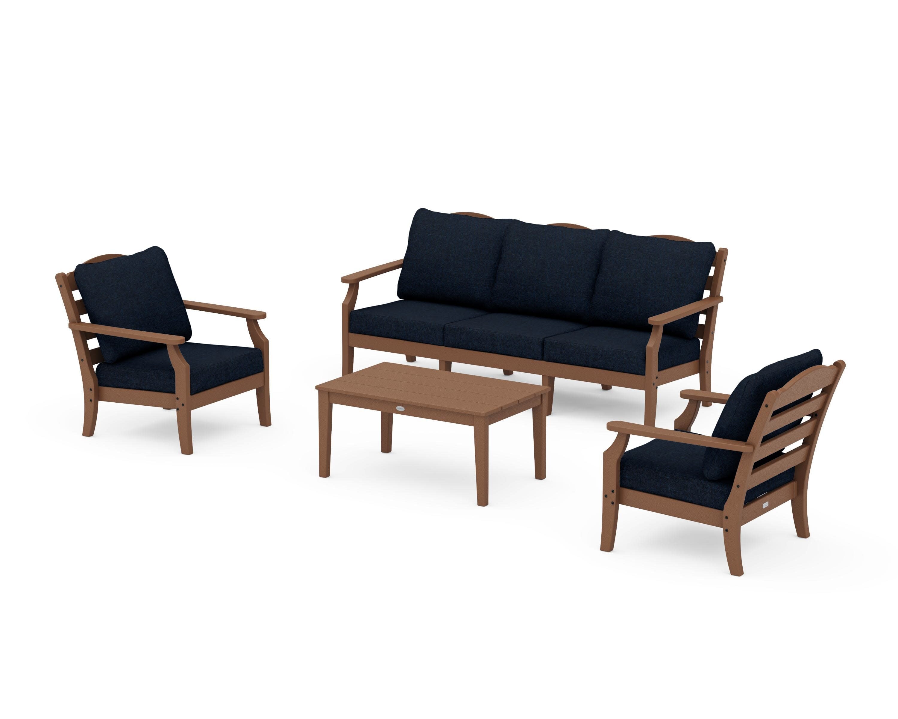 Savannah 4-Piece Deep Seating Set with Sofa in Teak / Marine Indigo