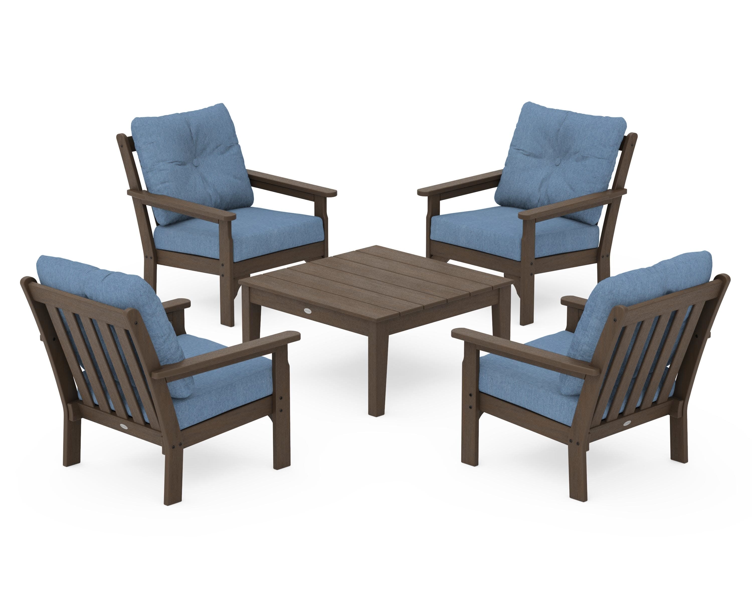 Vineyard 5-Piece Deep Seating Conversation Set in Kona / Sky Blue