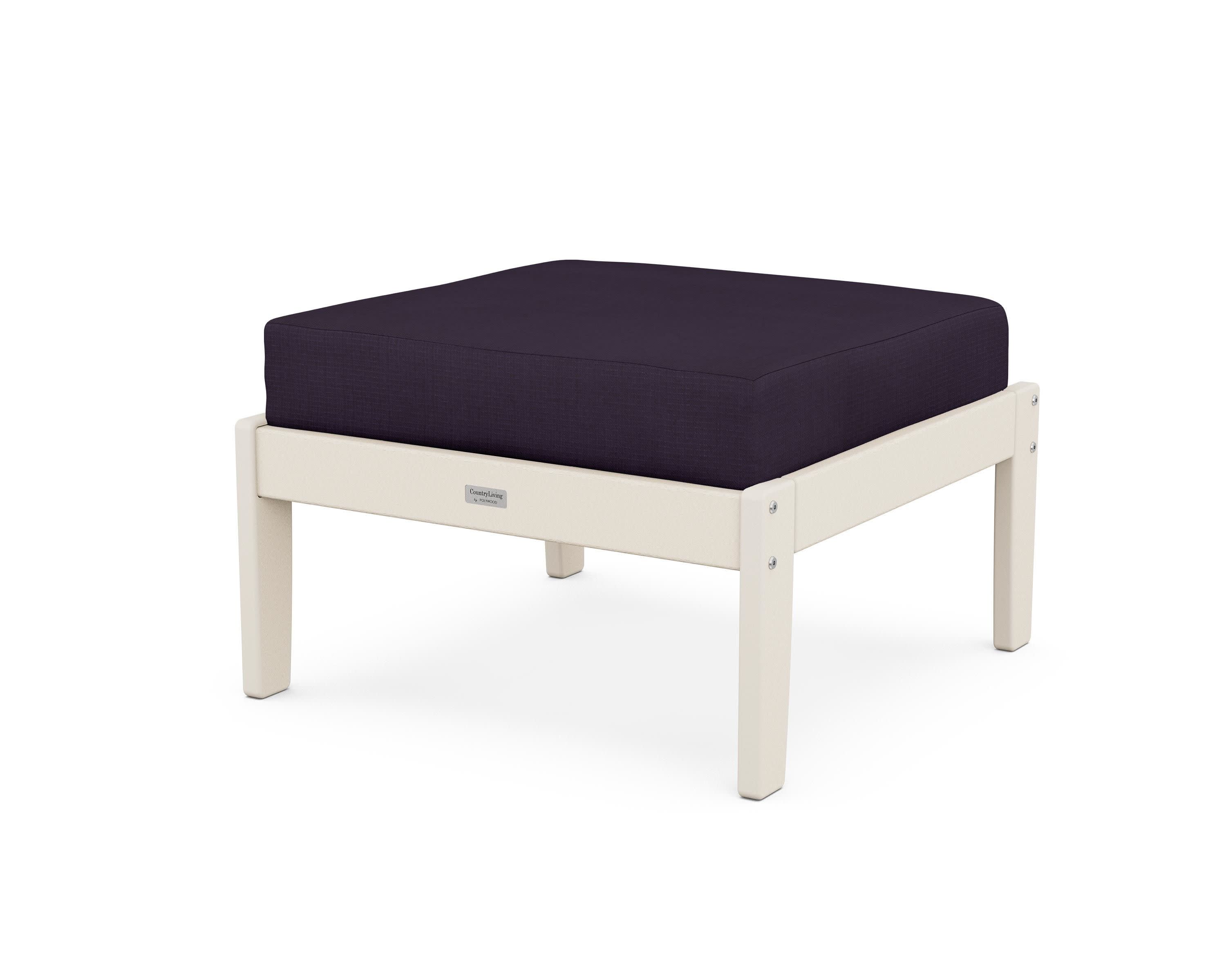 Cottage Deep Seating Ottoman in Sand / Navy Linen