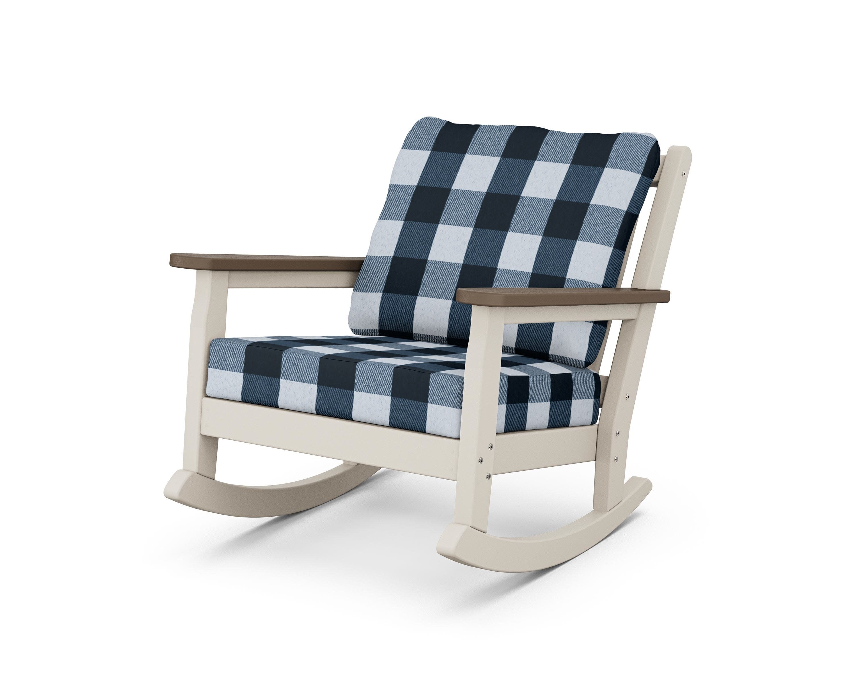 Chippendale Deep Seating Rocking Chair in Sand / Kona / Buffalo Plaid Marine Indigo