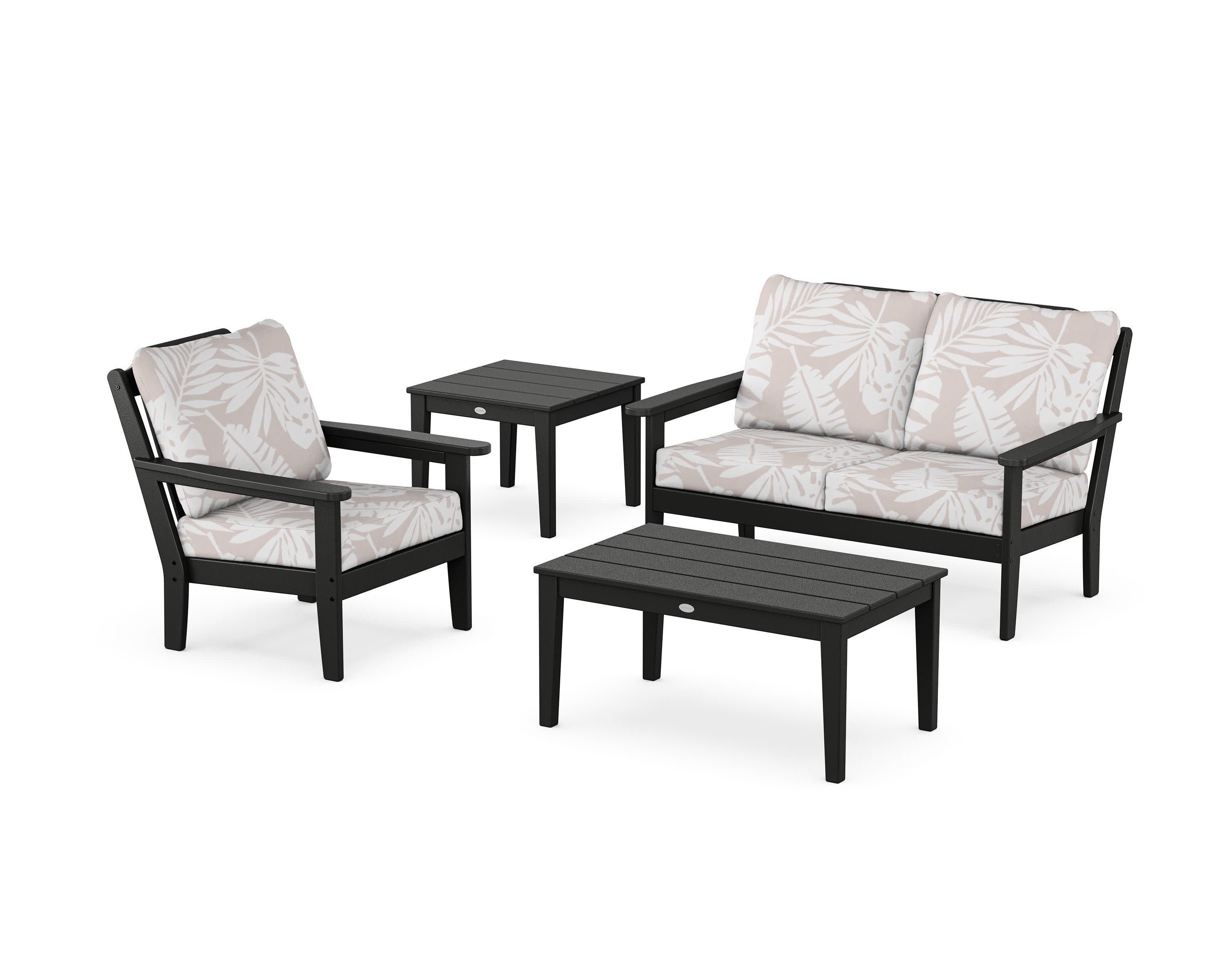 Wovendale 4-Piece Deep Seating Set in Black / Leaf Dune Burlap