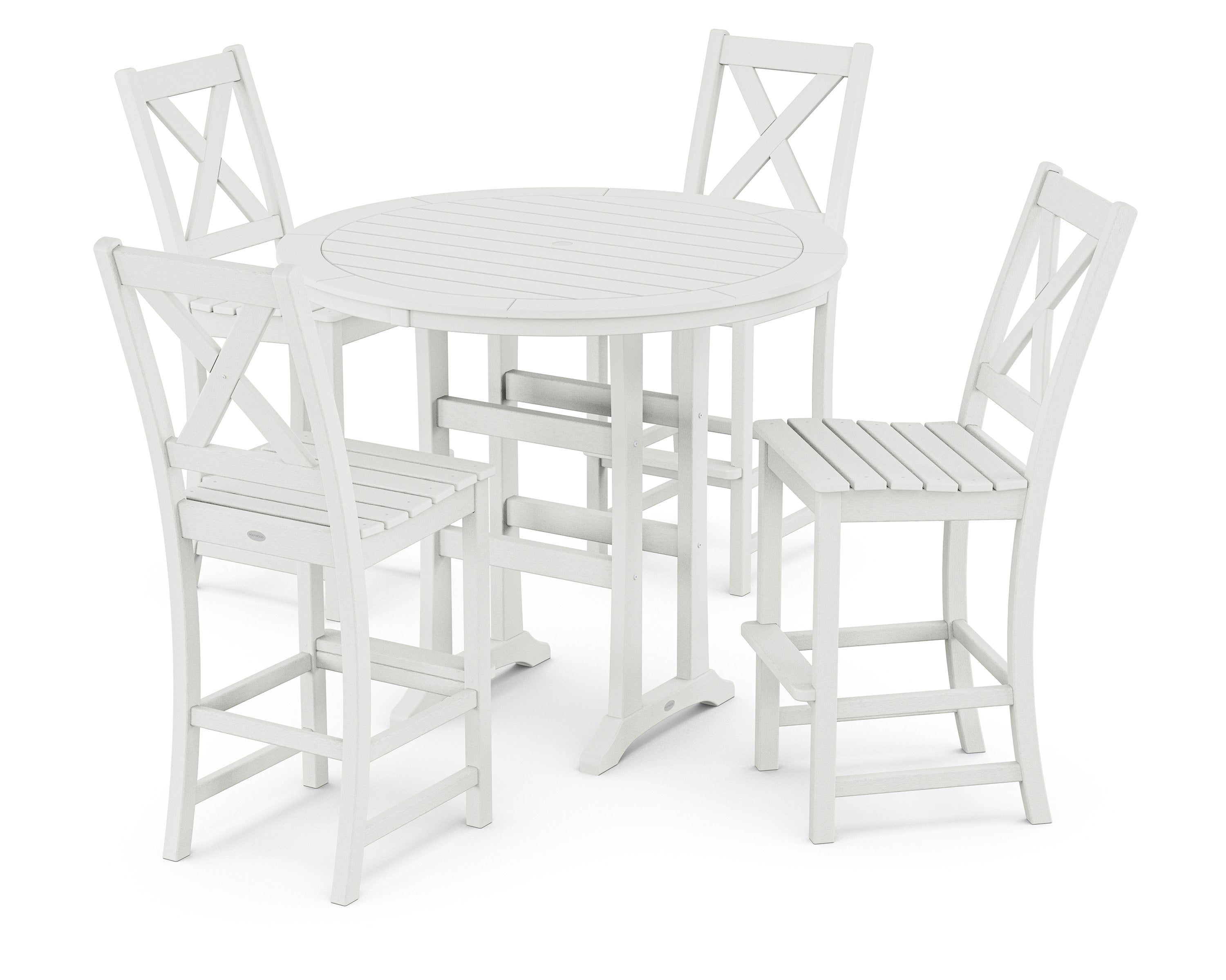 Braxton 5-Piece Nautical Trestle Arm Chair Bar Set in Vintage White