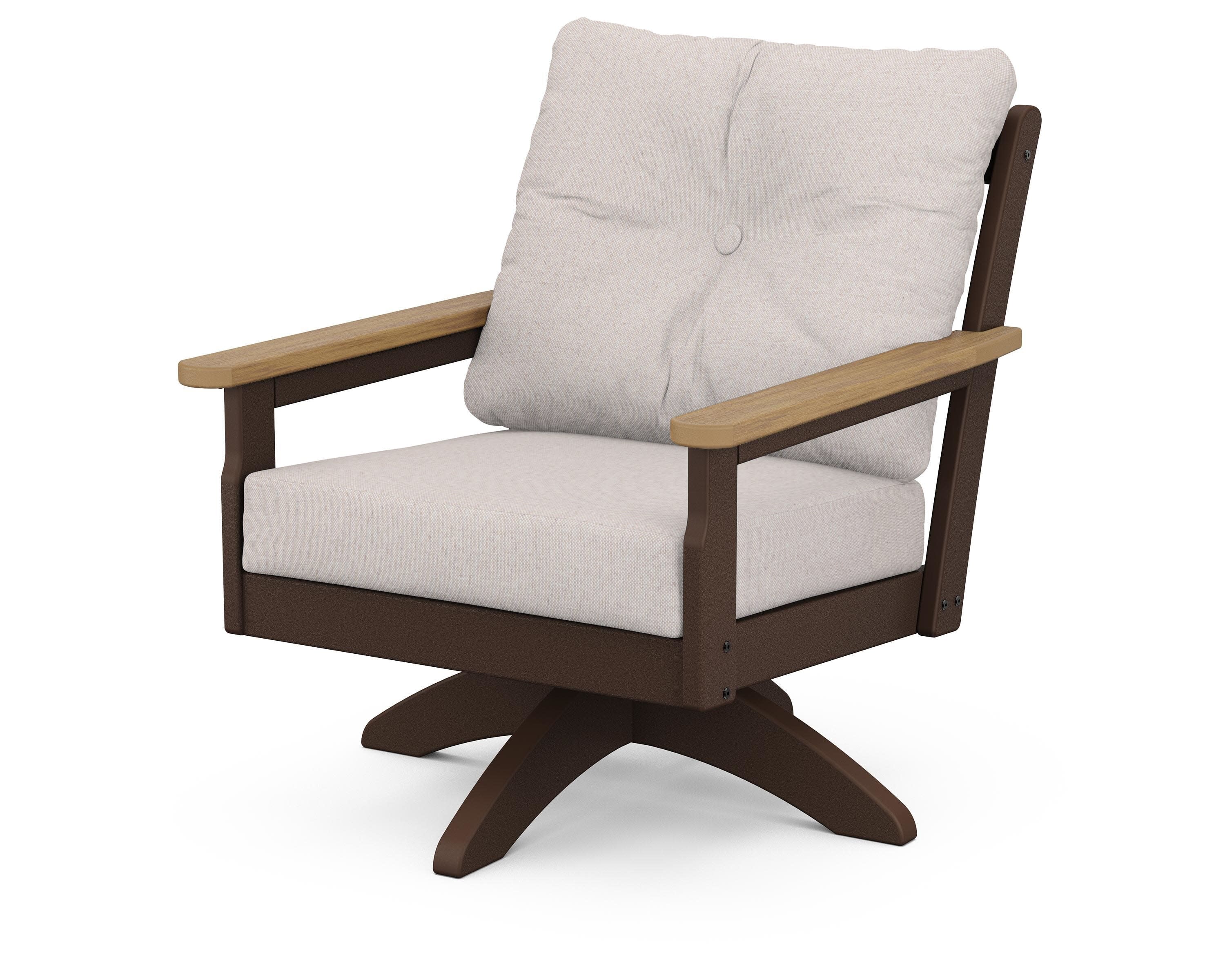 Vineyard Deep Seating Swivel Chair in Mahogany / Natural / Dune Burlap