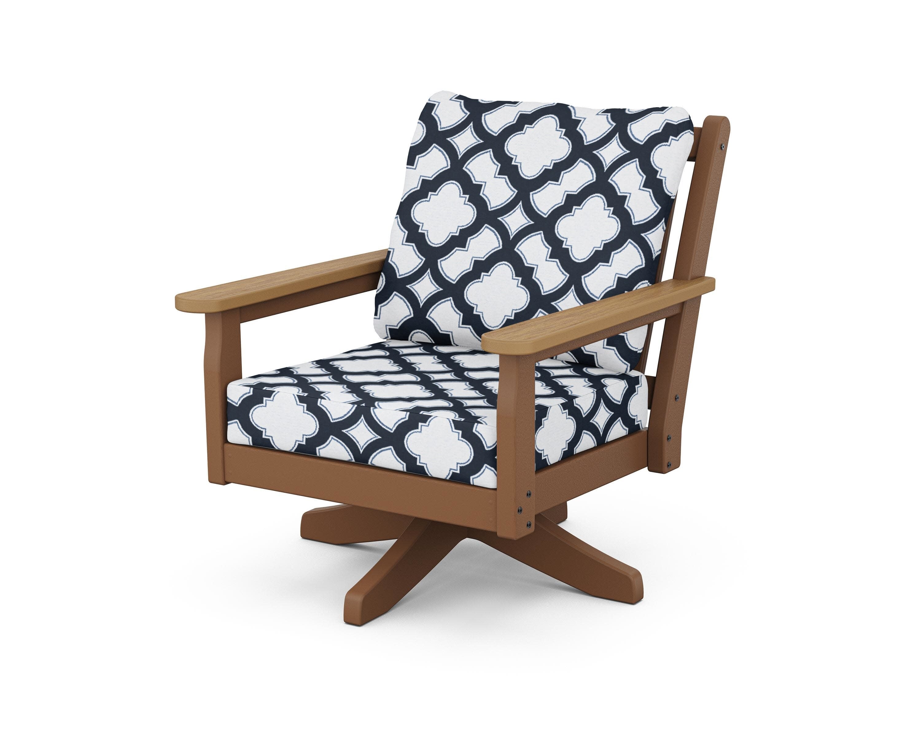 Chippendale Deep Seating Swivel Chair in Teak / Natural / Trellis Marine Indigo
